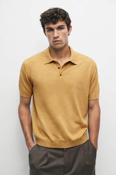 100% cotton knit polo sweater — MUSTARD YELLOW 3