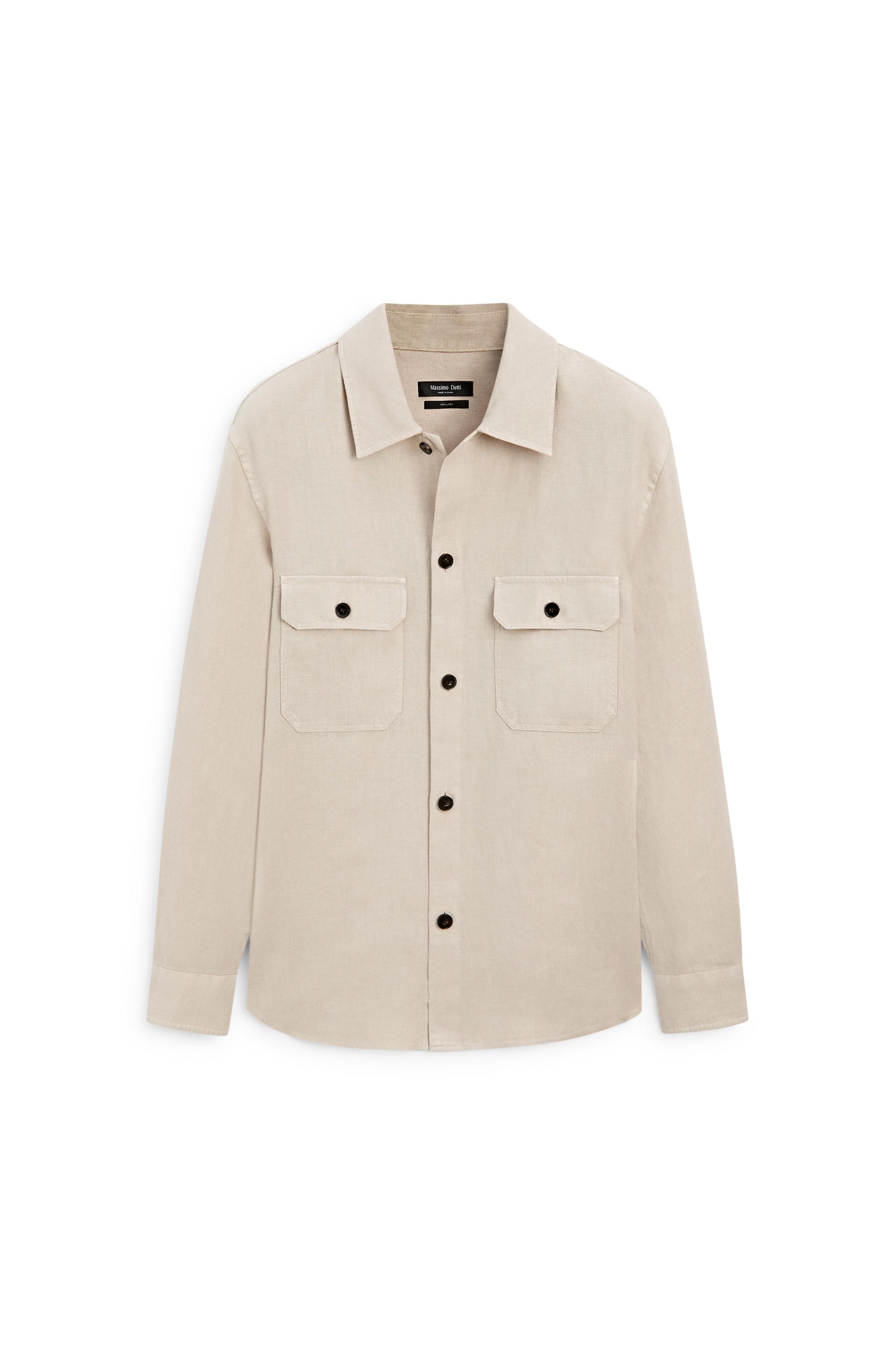 100% linen overshirt with pockets — BEIGE