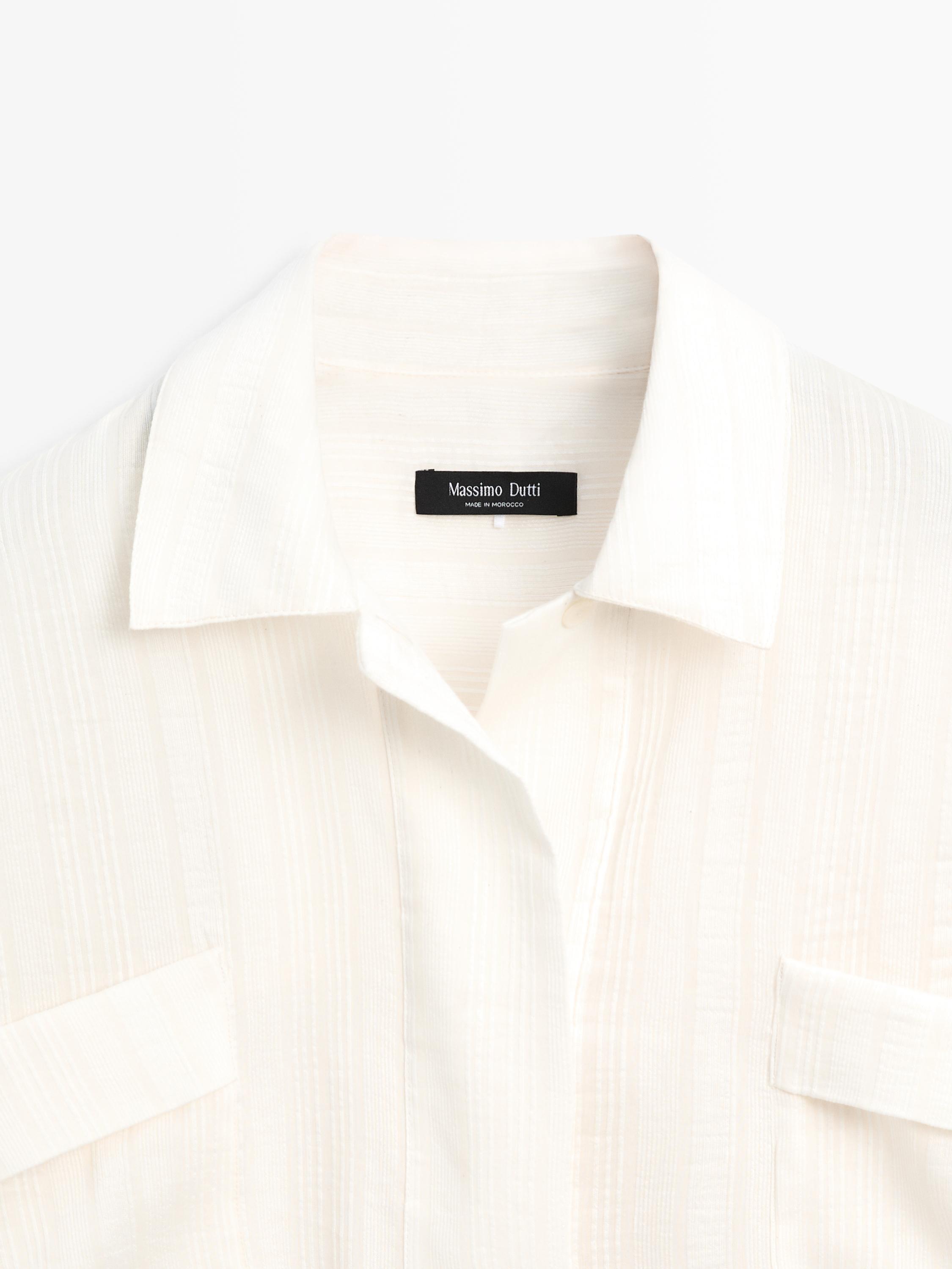 Flowing linen and cotton shirt with opening — Off white