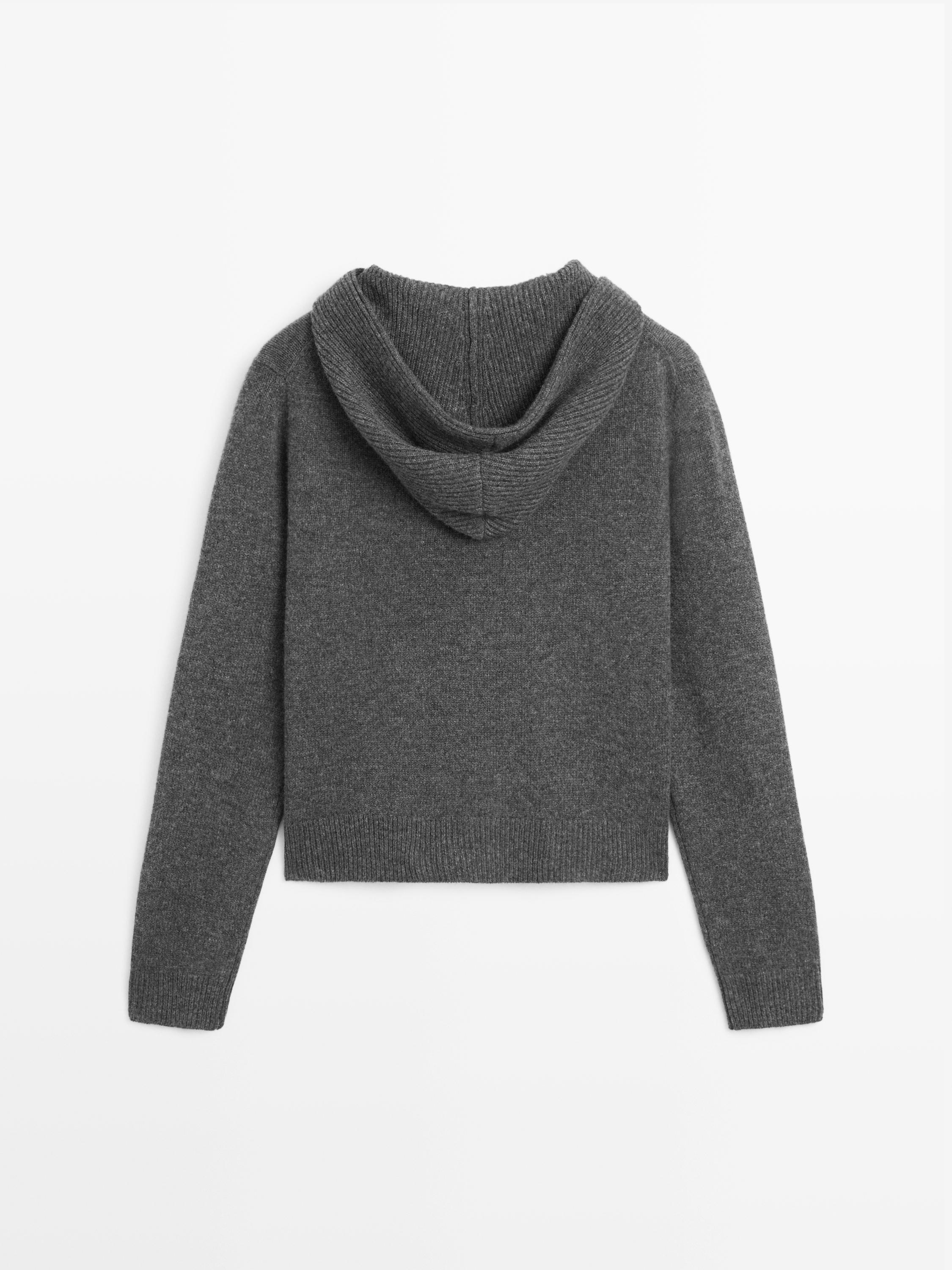 100% wool hooded knit cardigan