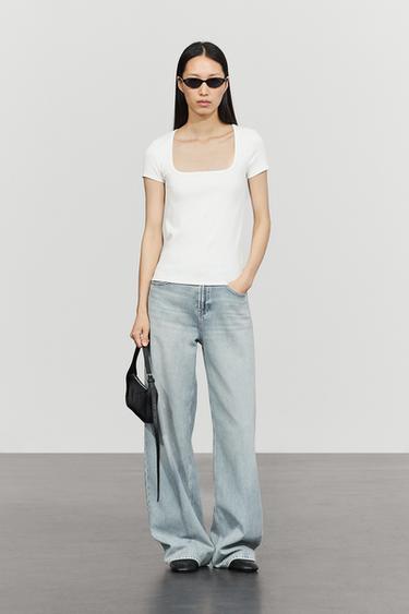 Square-neck short sleeve T-shirt — WHITE 5