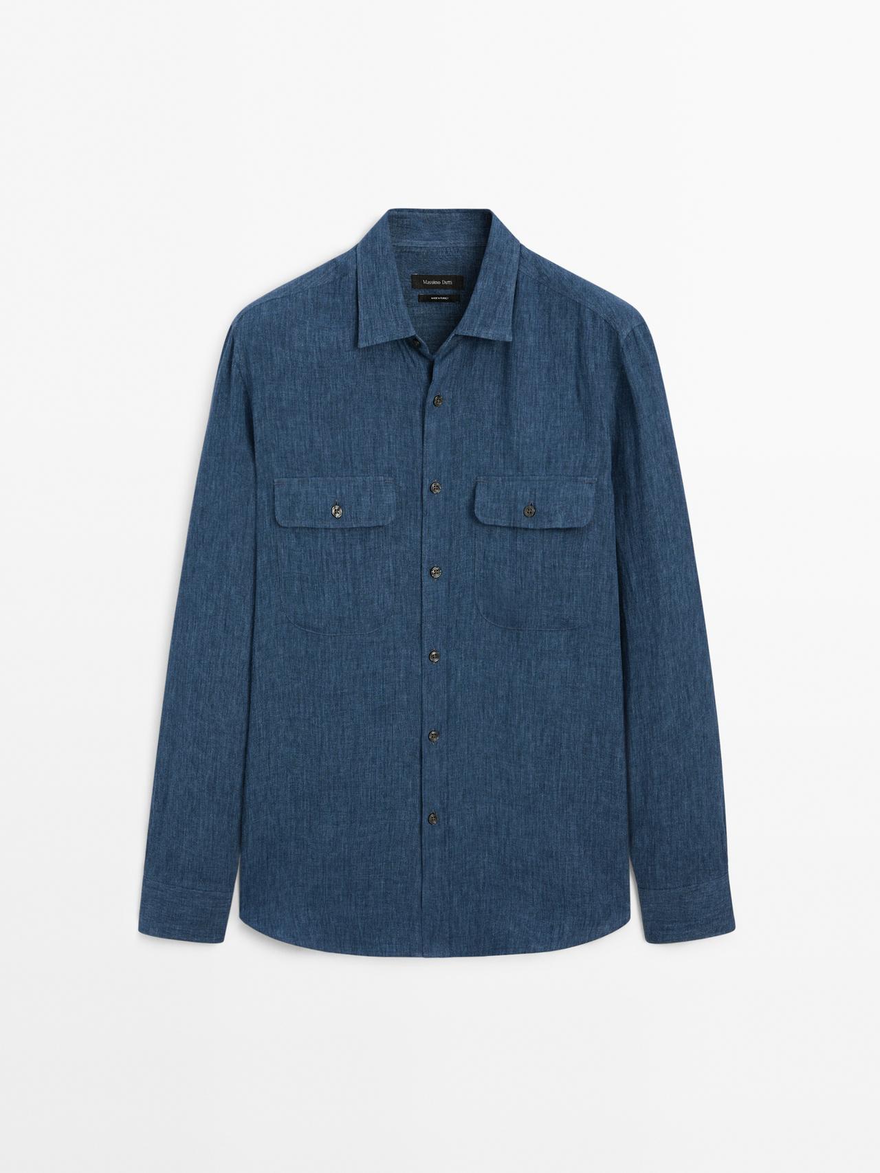 Massimo Dutti - Heren - Regular Fit Verwassen Overhemd - Blauw - Xl