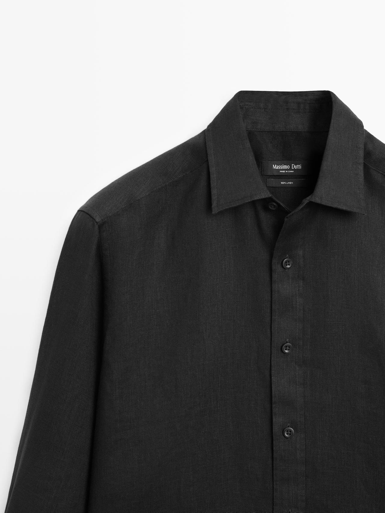 100% linen slim fit shirt — BLACK