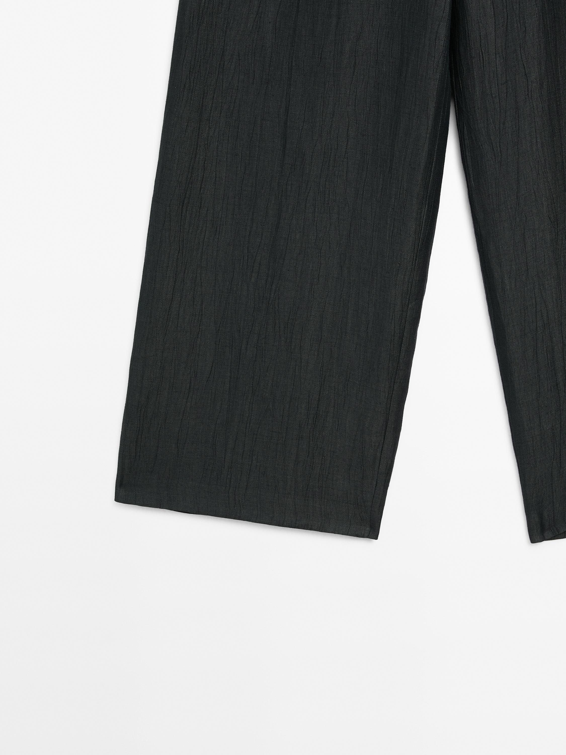 Wide-leg linen blend trousers