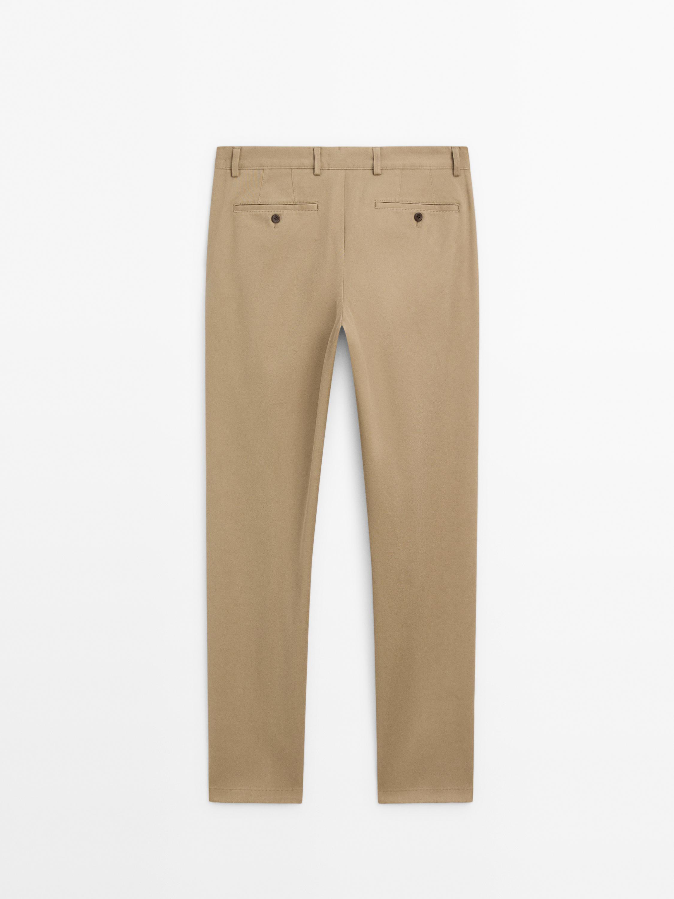 Cotton blend slim fit trousers