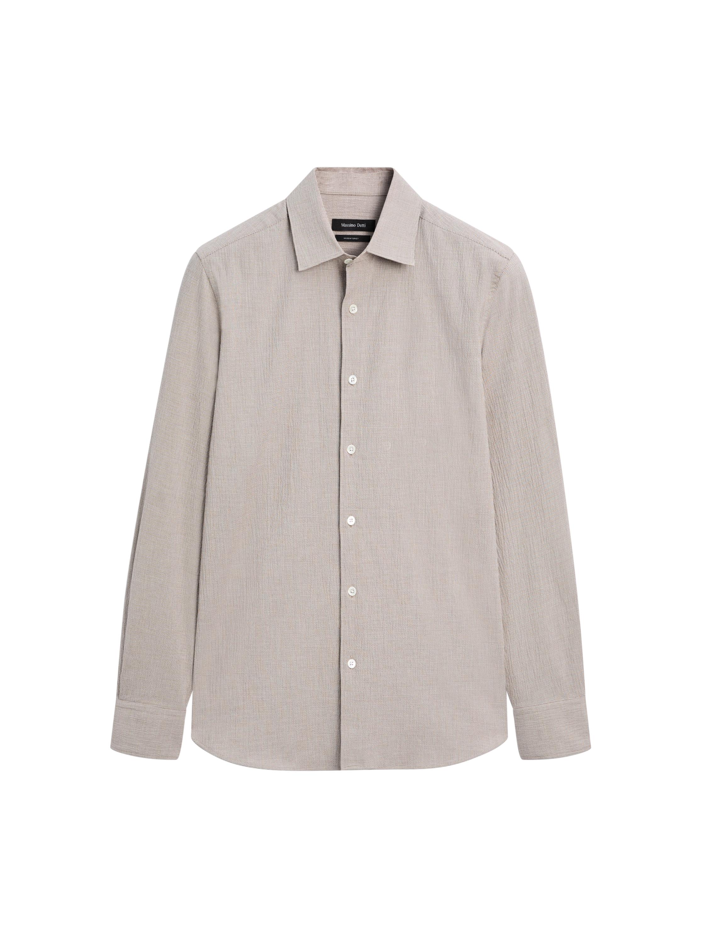 Houndstooth cotton blend shirt — BEIGE