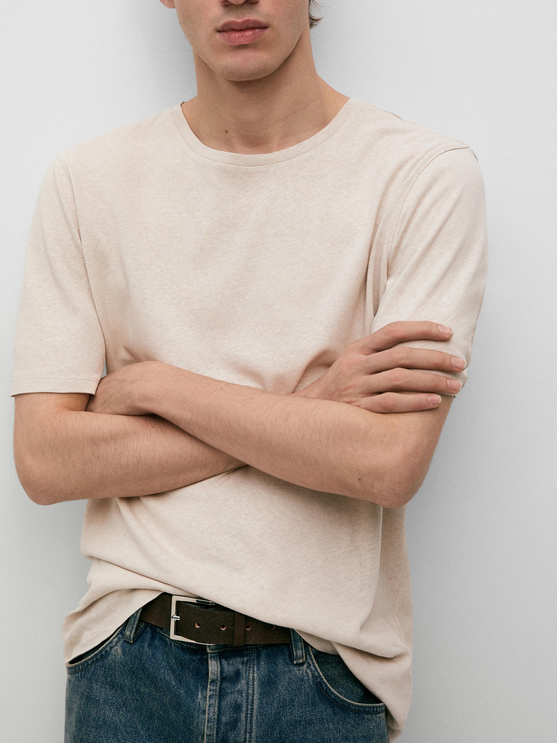 Short sleeve linen and cotton T-shirt — BROWN