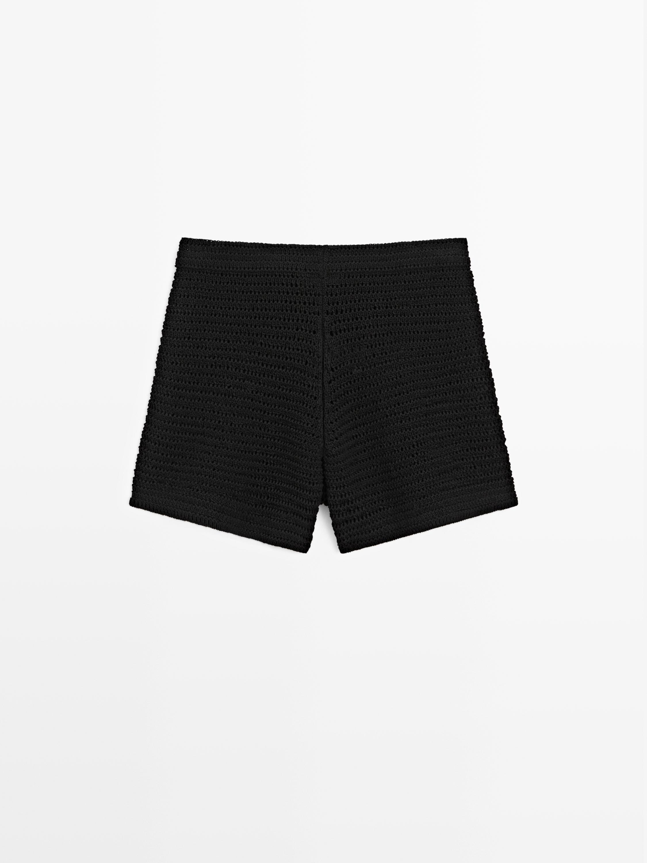 Short cotton blend knit Bermuda shorts — BLACK (alternate view)