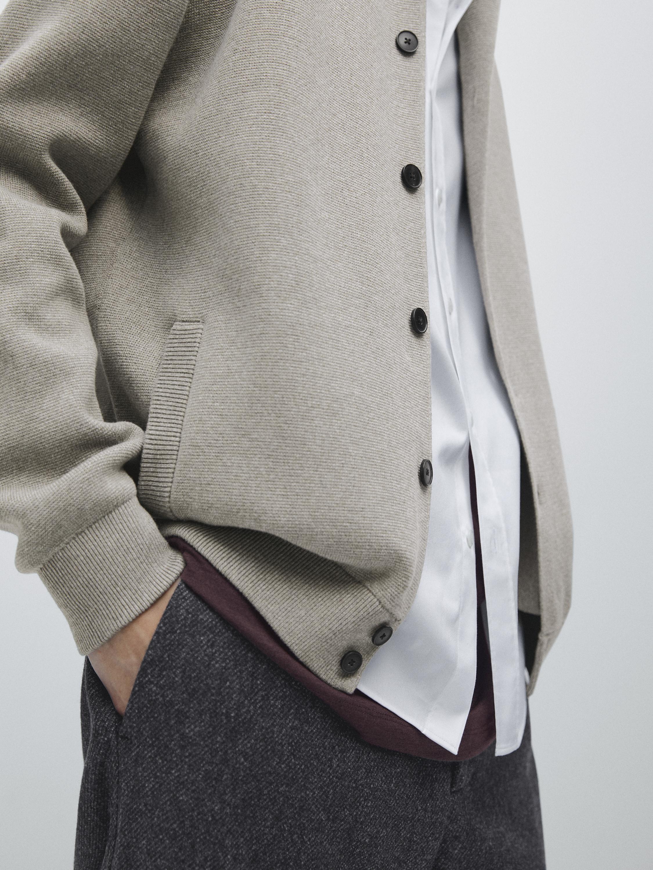100% cotton knit cardigan with polo collar — APPLE GREEN