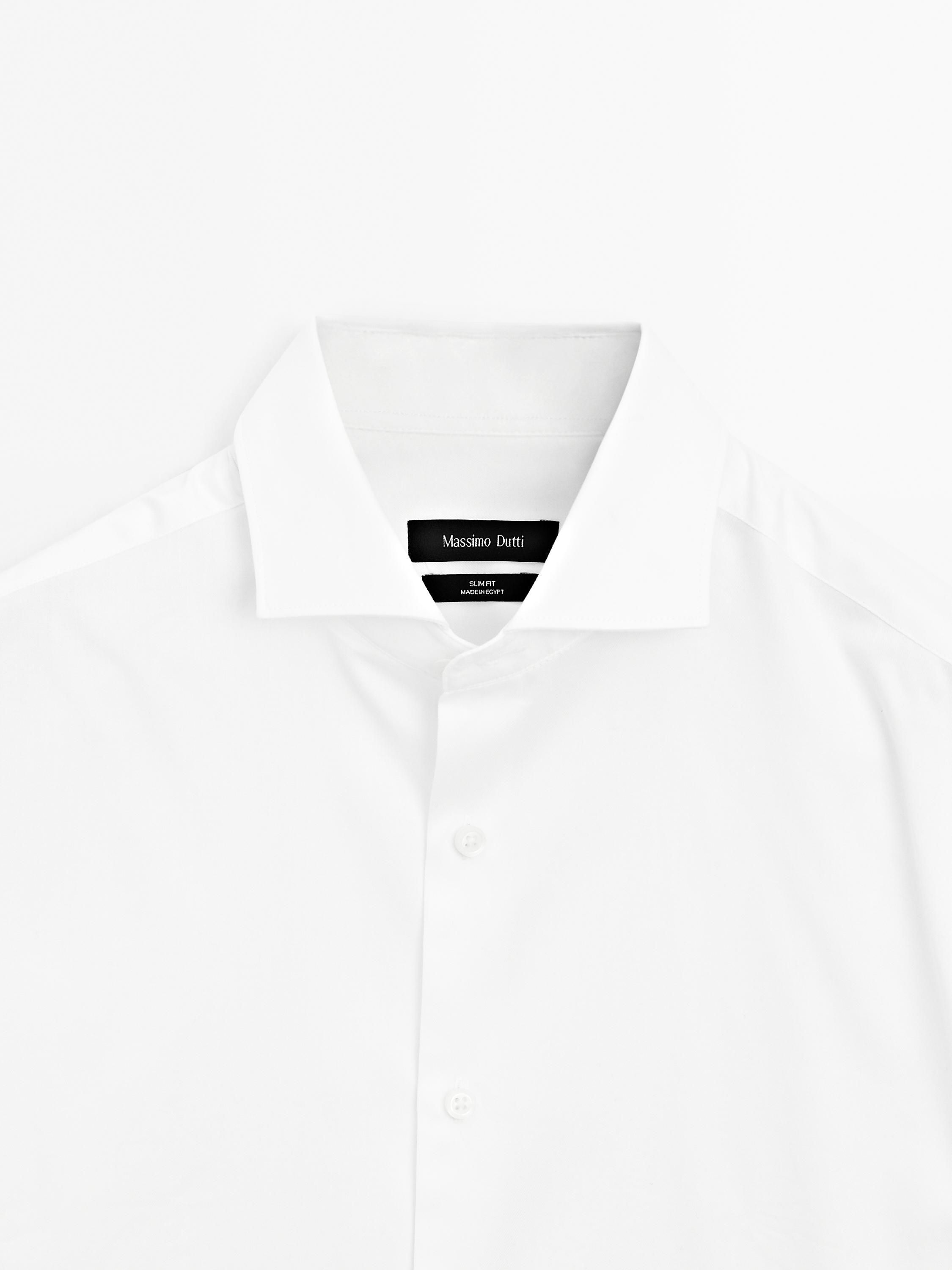 Slim fit cotton shirt with double cuffs — WHITE