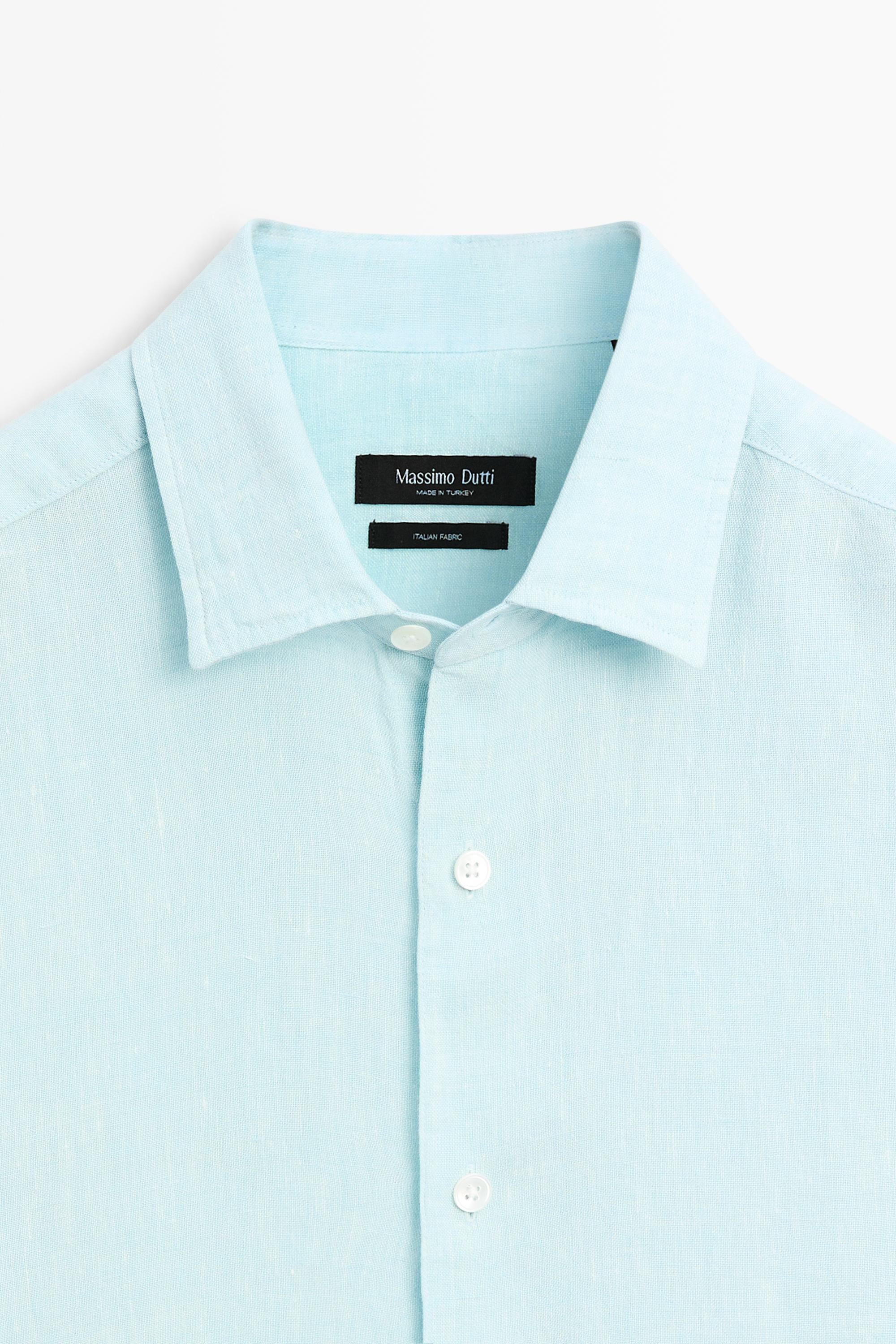 100% linen regular fit shirt — TURQUOISE