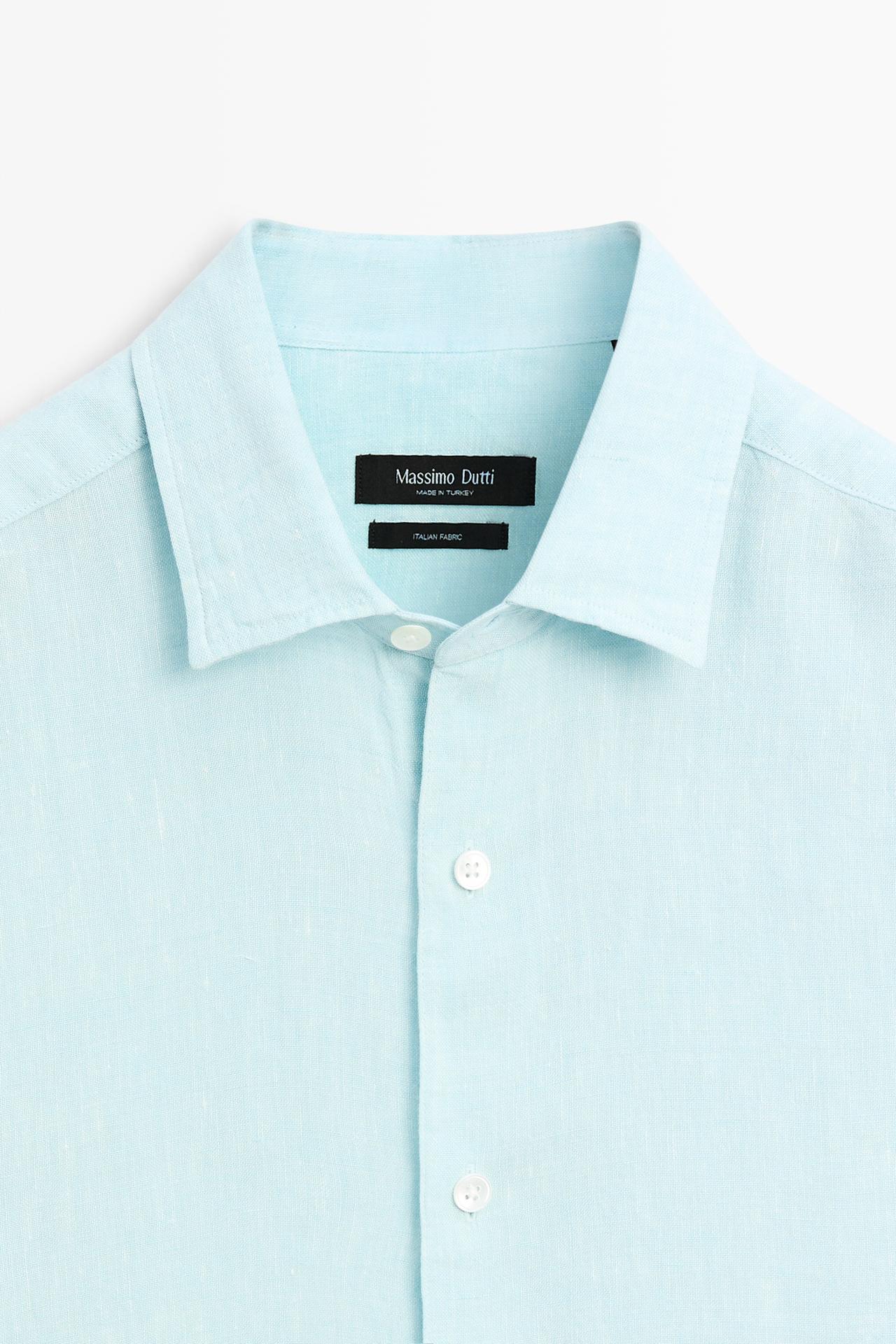100% linen regular fit shirt — TURQUOISE