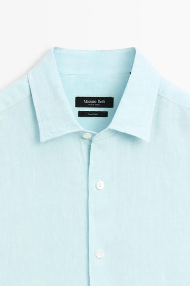 100% linen regular fit shirt — TURQUOISE 4