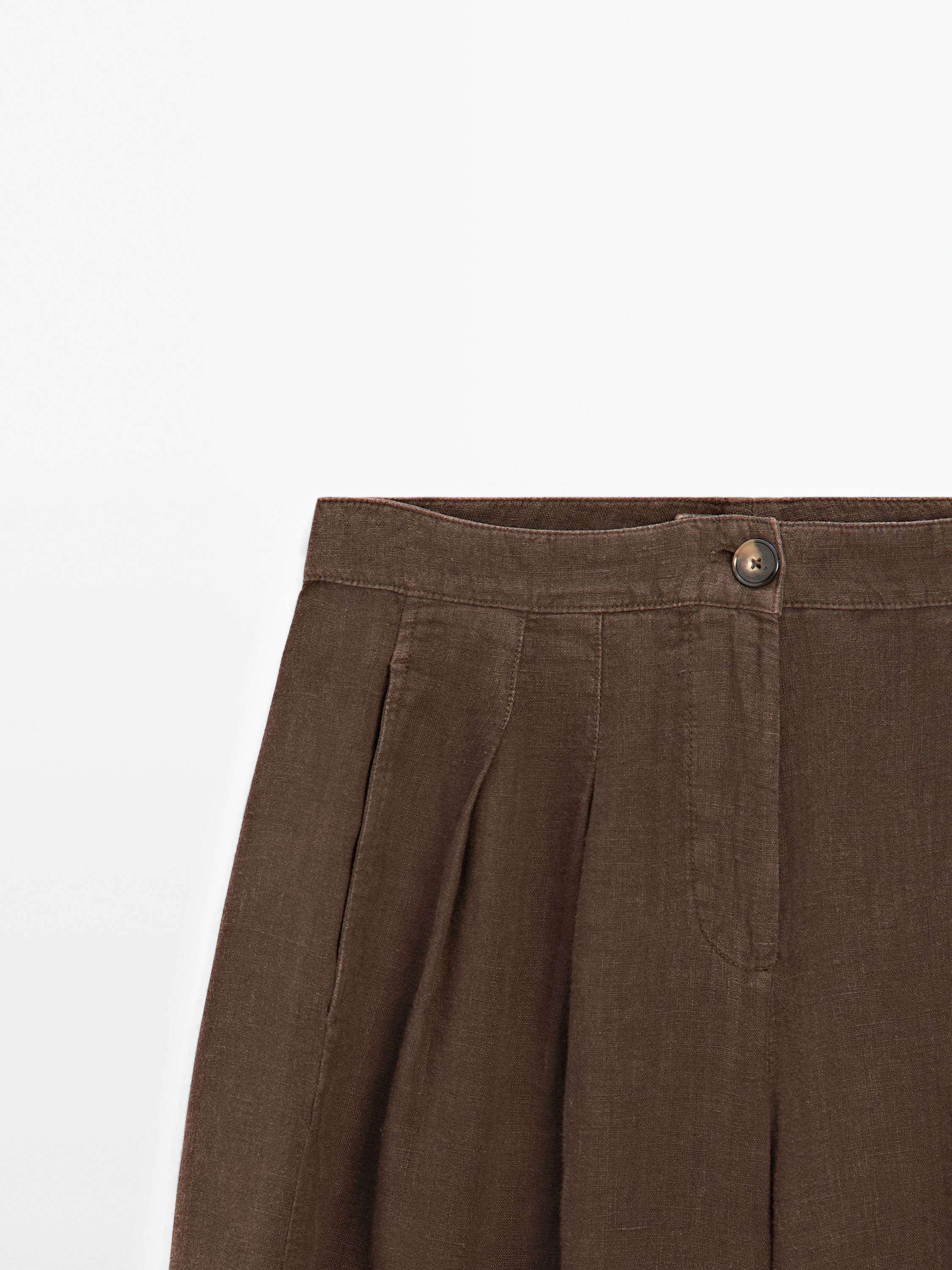 100% linen wide-leg trousers