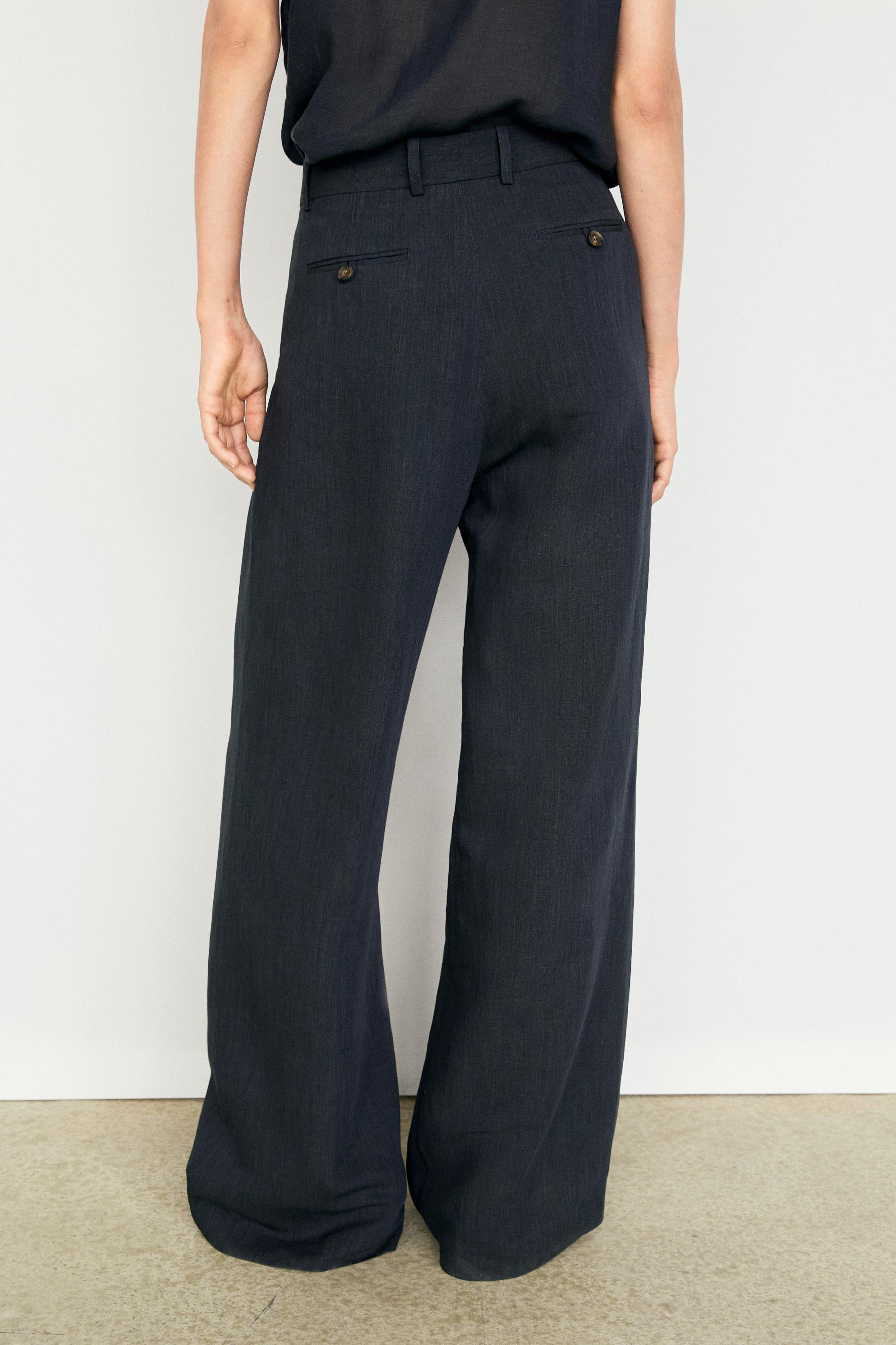 Melange linen suit pants — NAVY BLUE