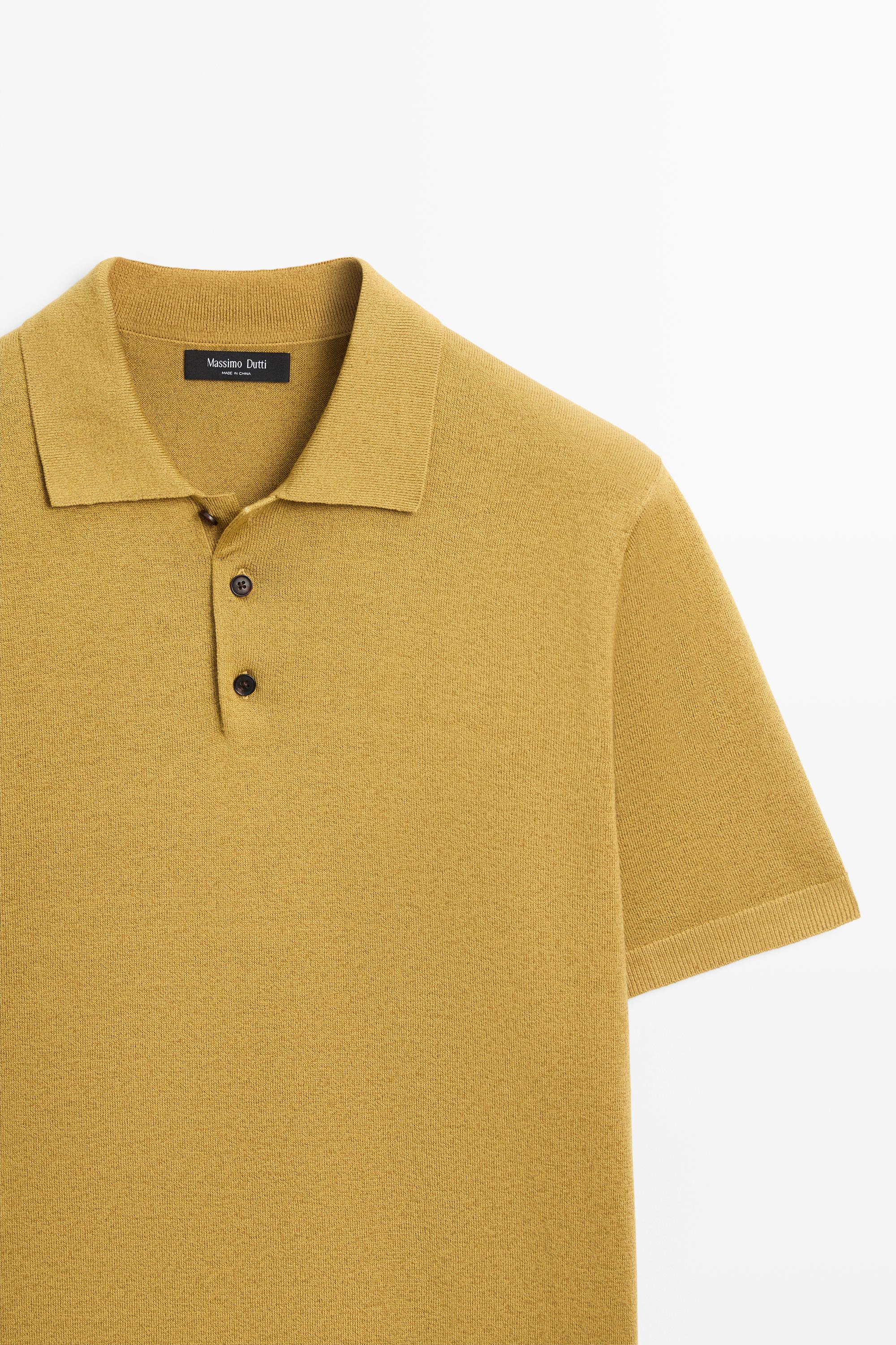 Short sleeve cotton and linen knit polo shirt — OIL