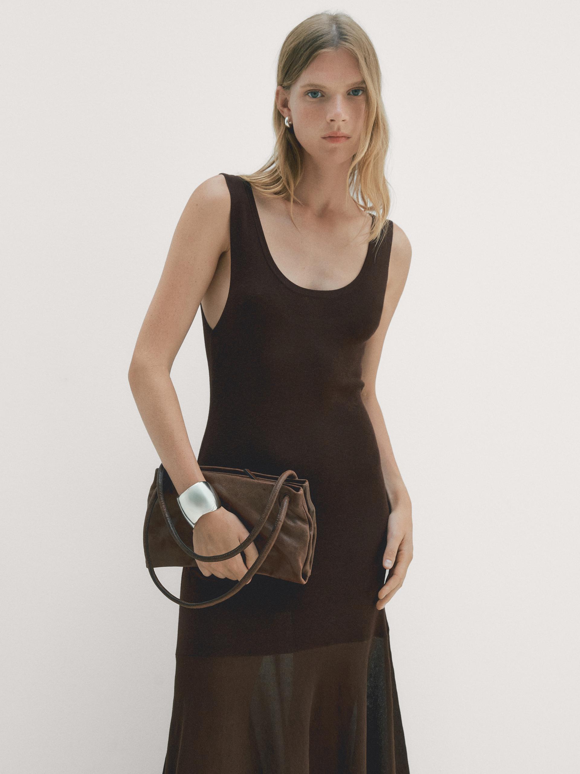 Mała Torebka Ze Skóry Nappa Z Przegródkami - Skórzany - 01 - Massimo Dutti - Kobieta