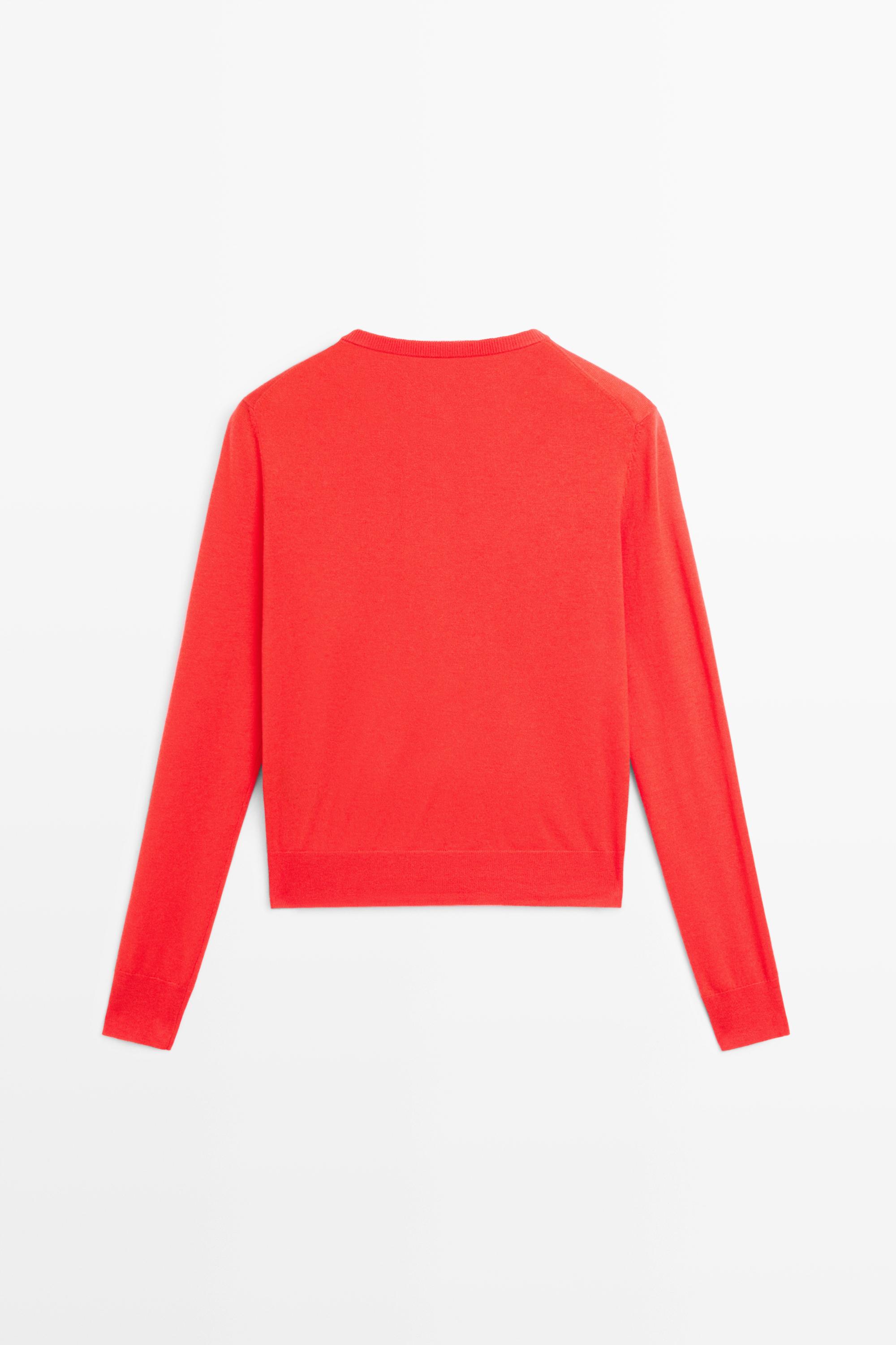 Fine-knit round neck cardigan — ORANGE