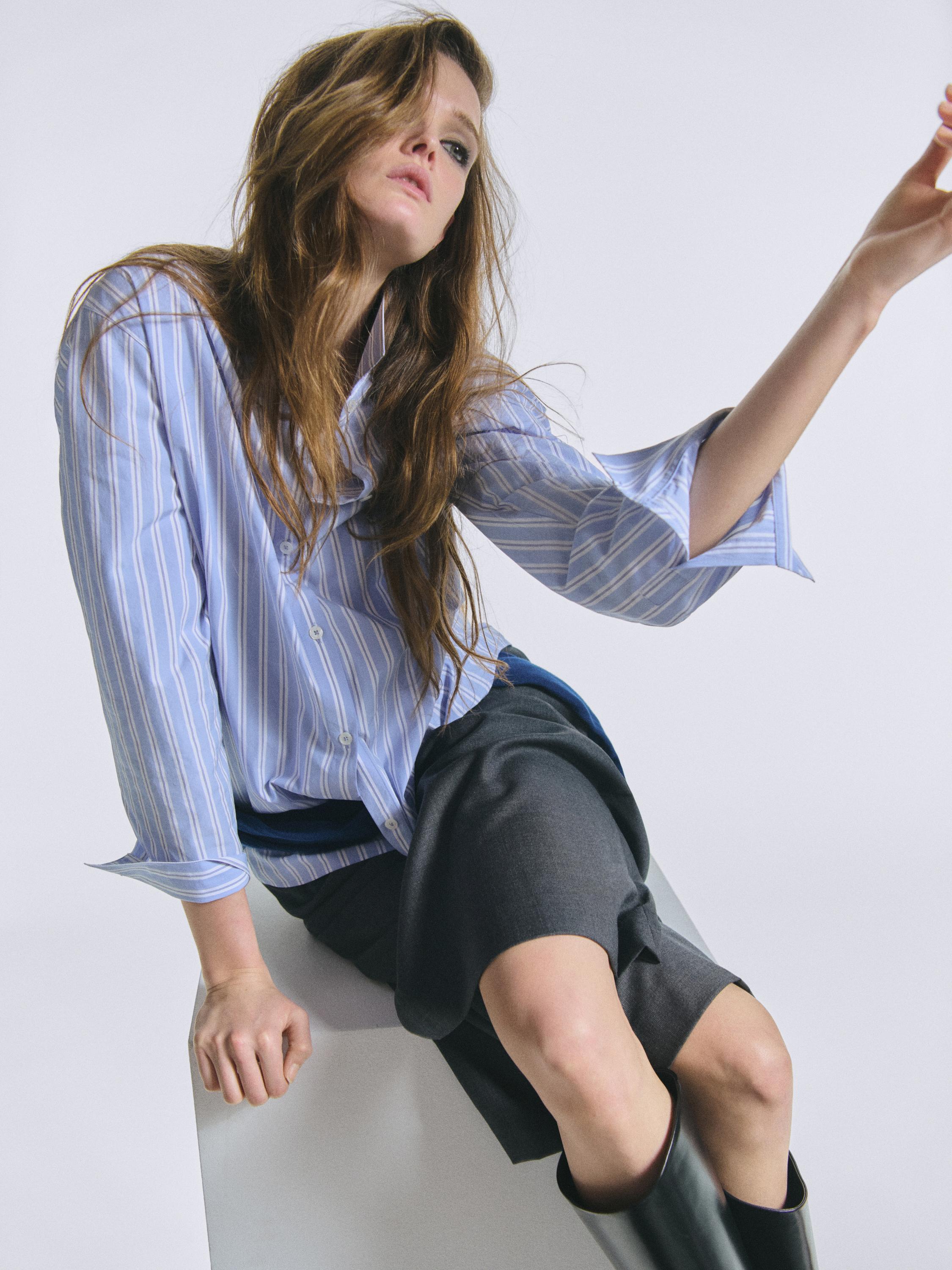100% cotton striped shirt — BLUE