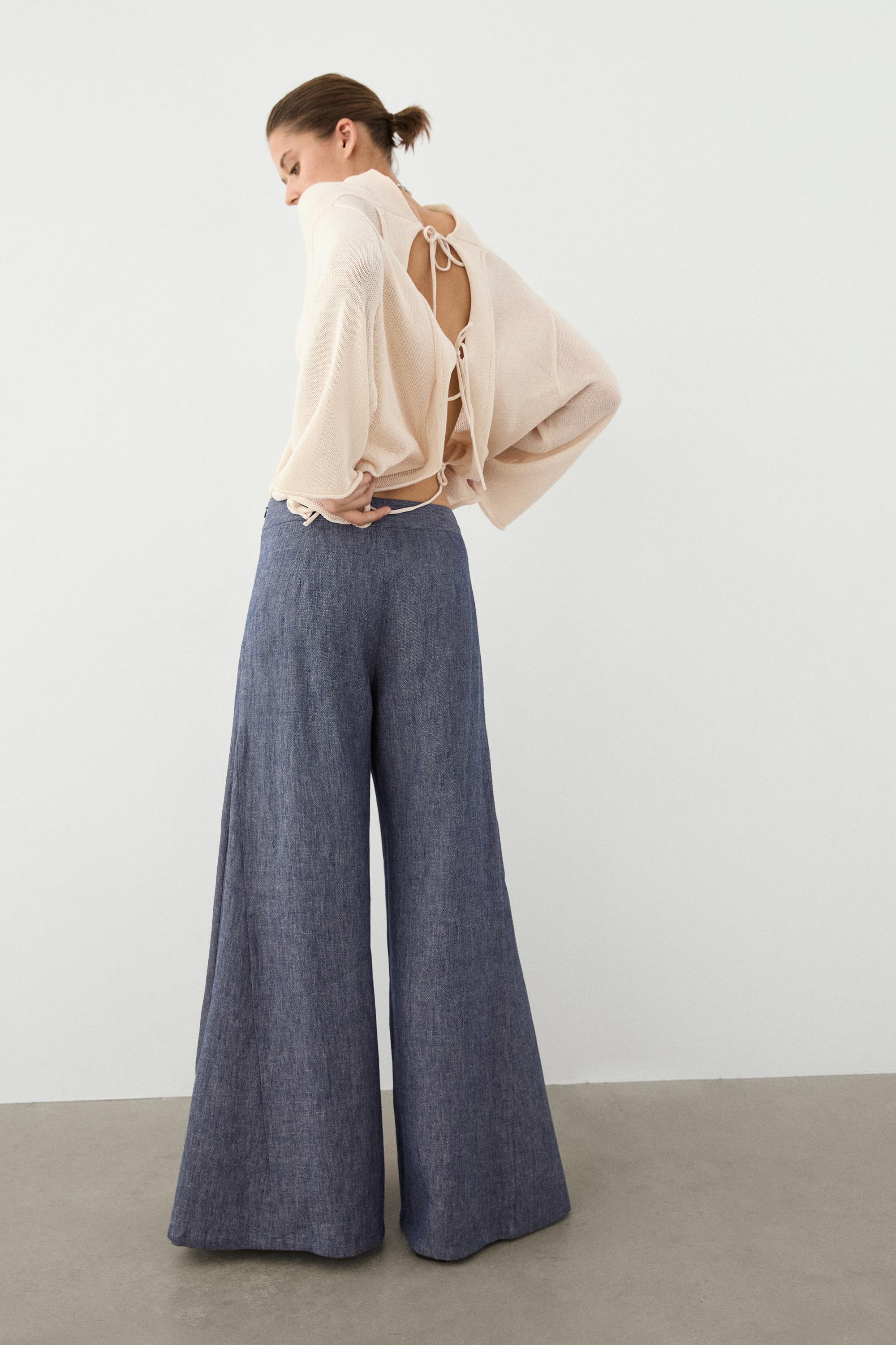 Pleated palazzo trousers — Dark Blue