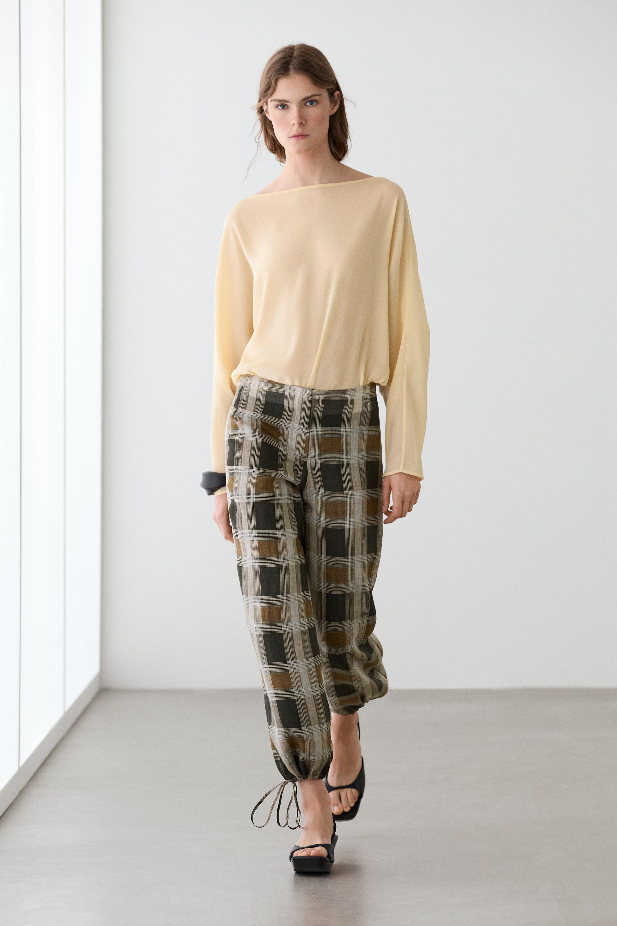 Check print sarouel trousers