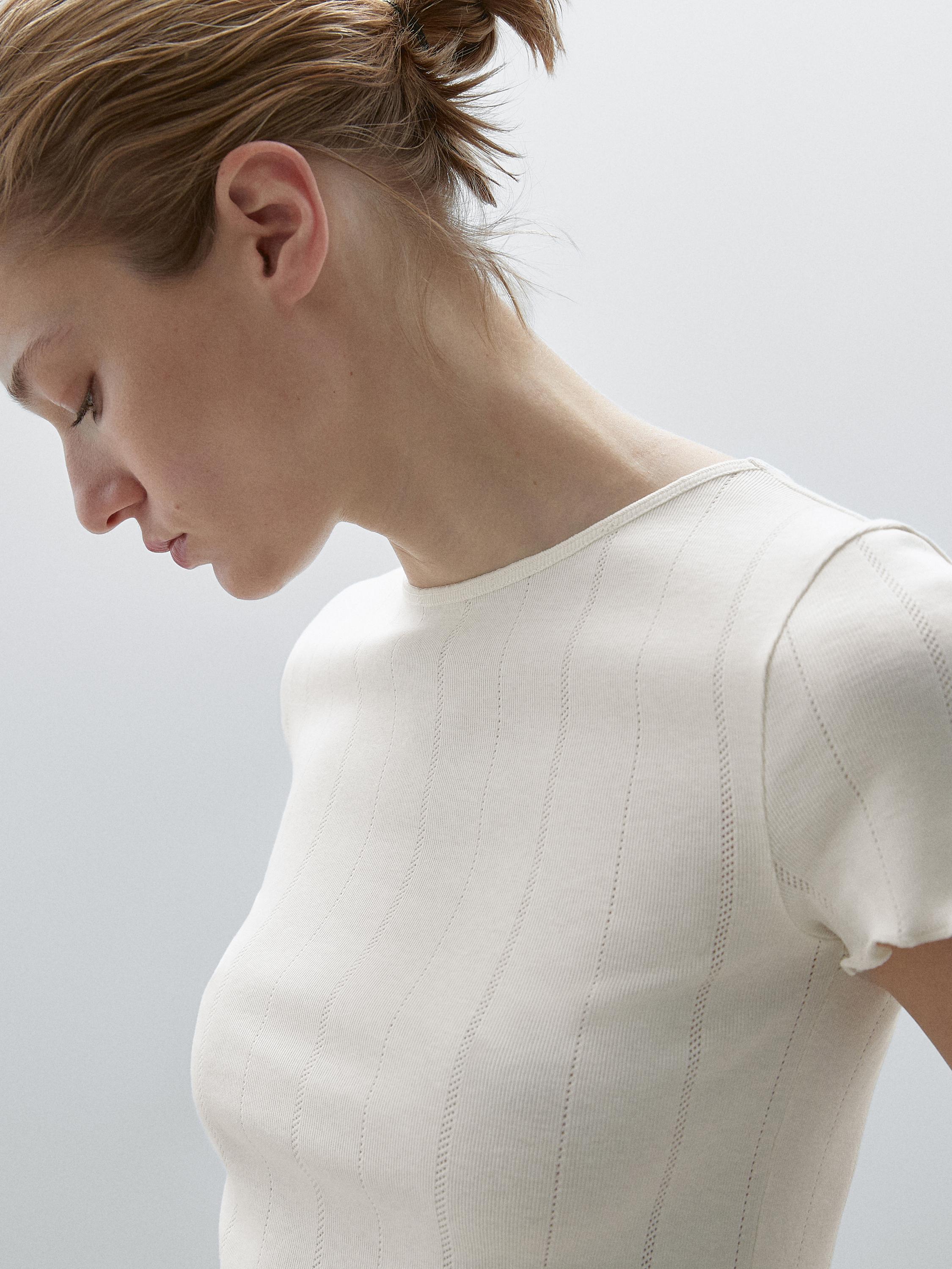Tricou din bumbac pointelle rib ondulat