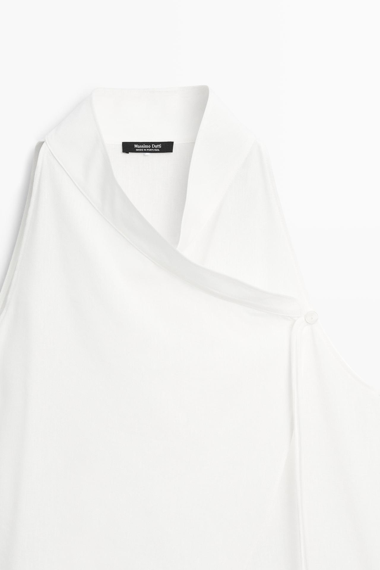 Flowing linen halter crossover top — WHITE