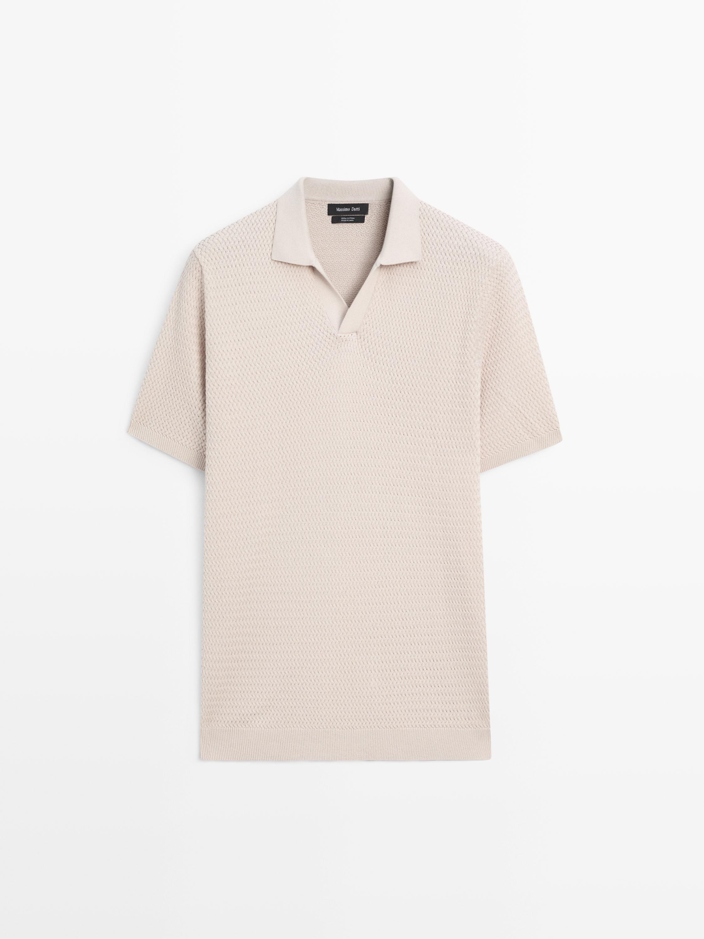 Short sleeve textured knit polo shirt