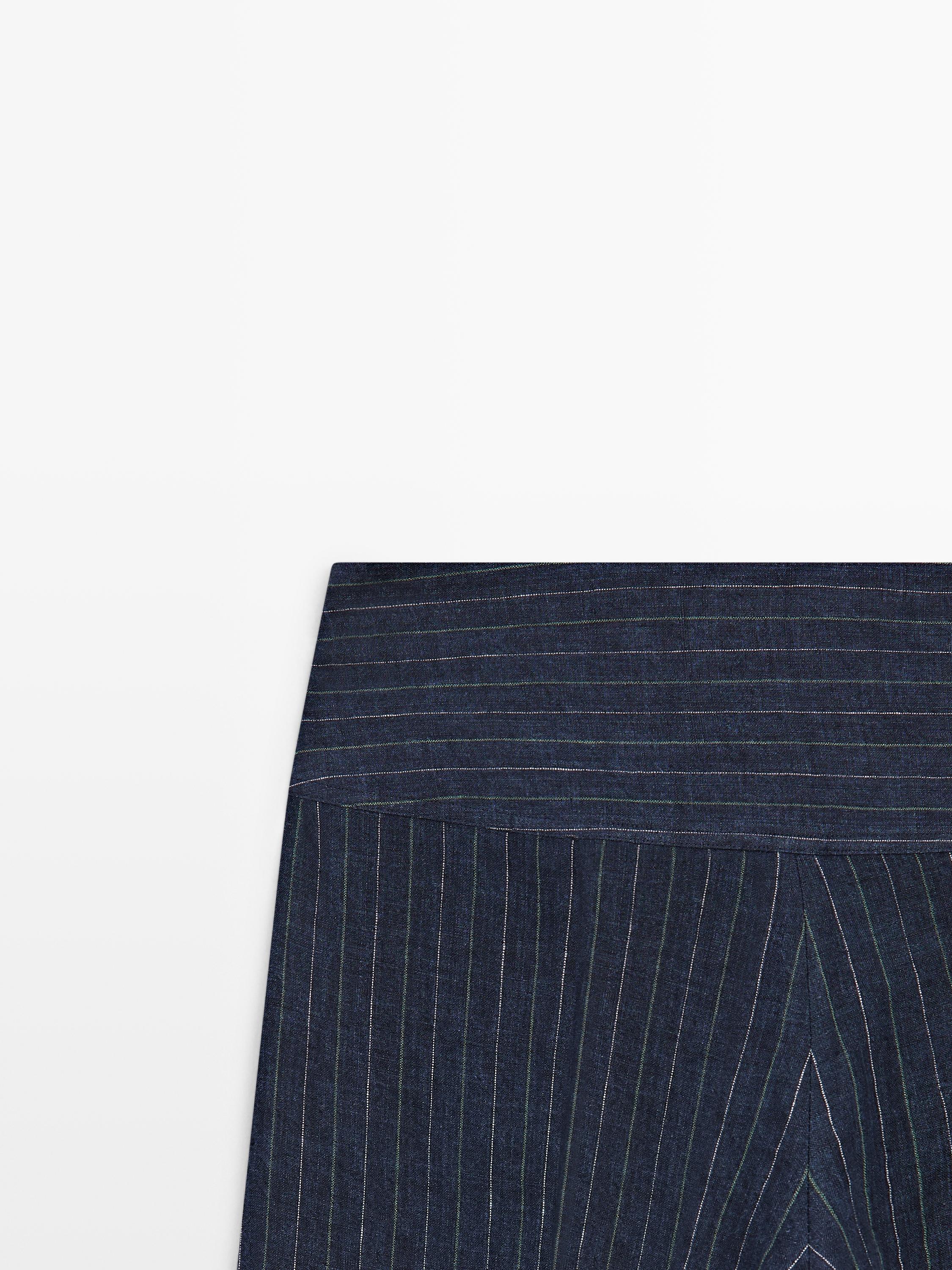 100% linen mid-waist flare pants — NAVY BLUE
