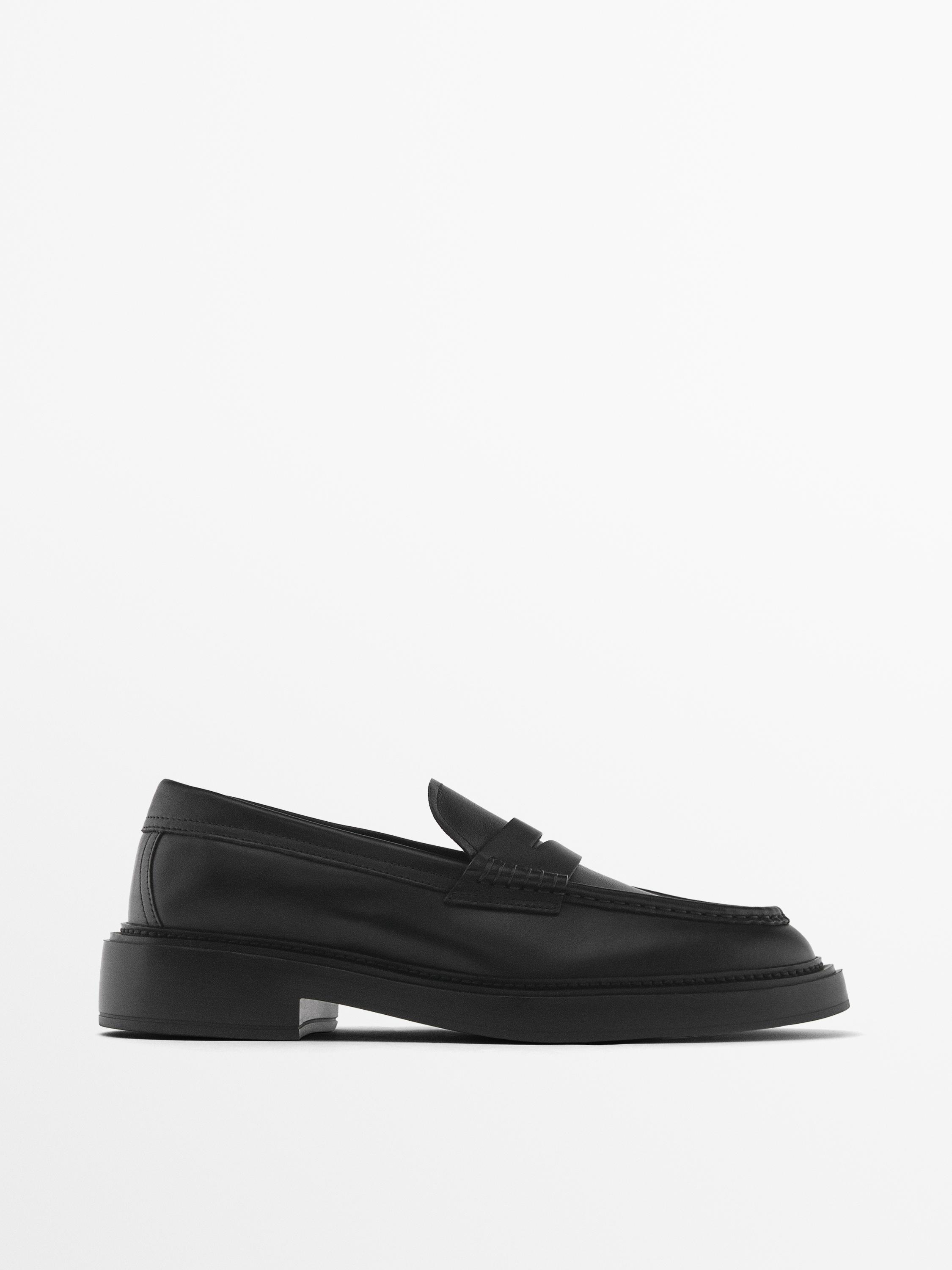 Leren loafer met wreefband Zwart Bruin Shoes Massimo Dutti