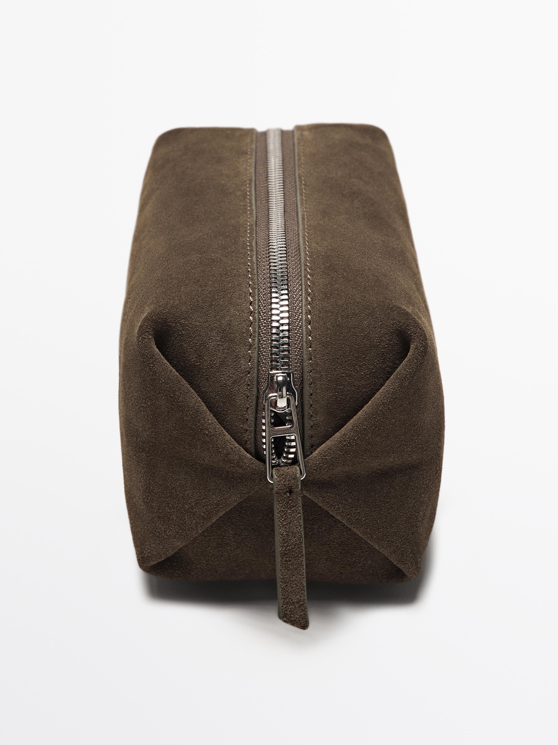 Split leather toiletry bag