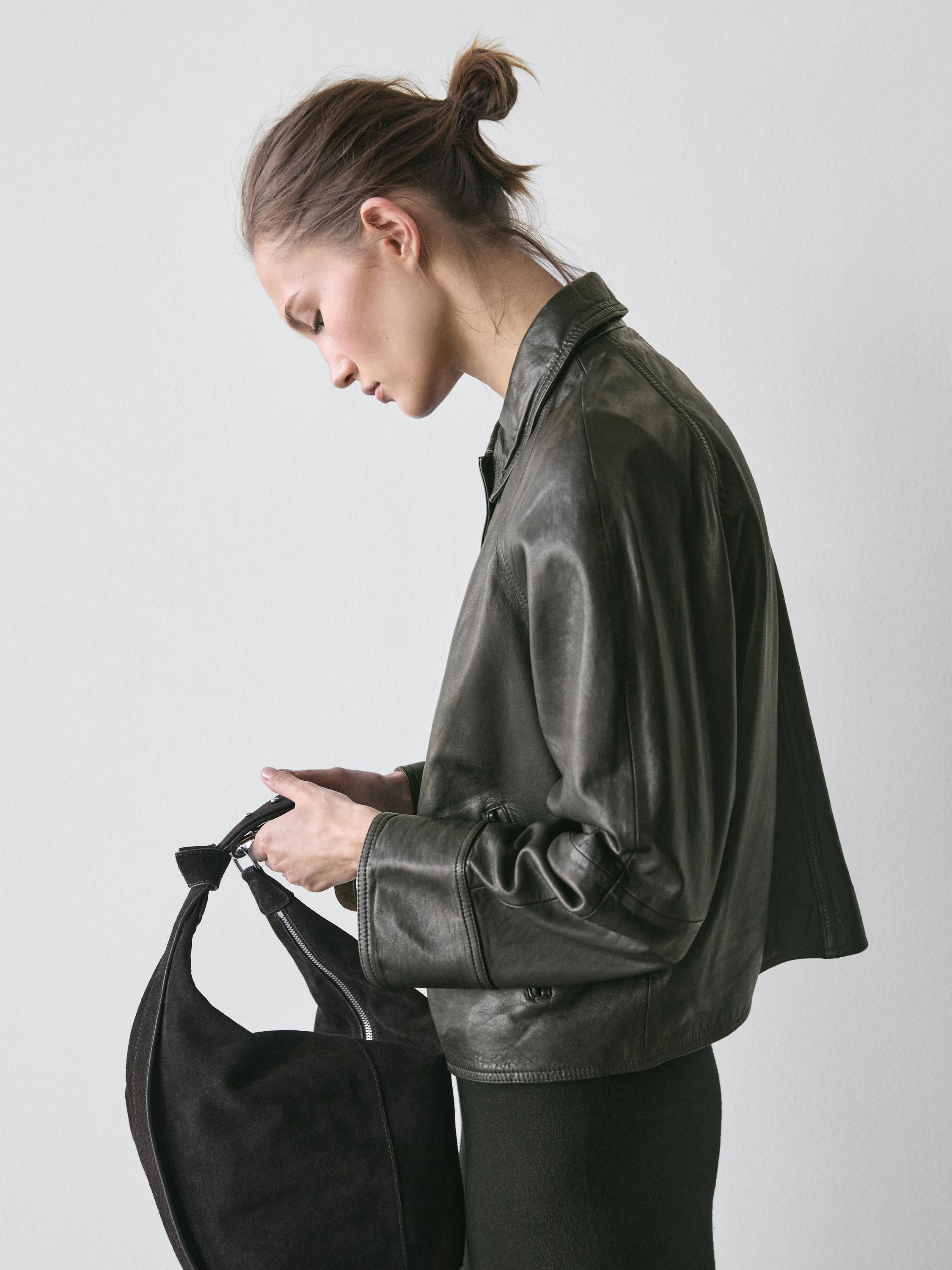 Nappa leather jacket with belt · Black · Bomberâ Jacket | Massimo