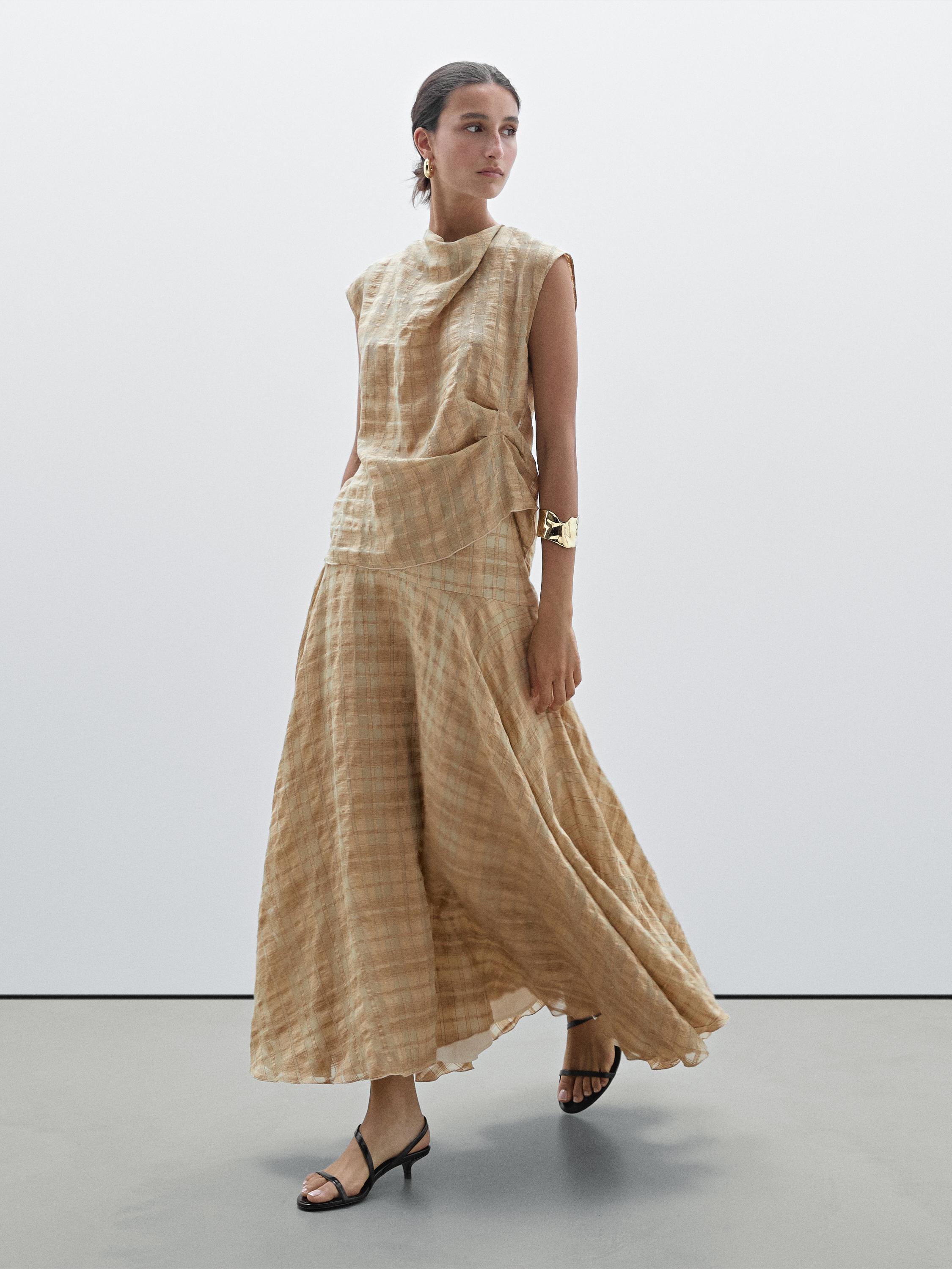 Long check skirt