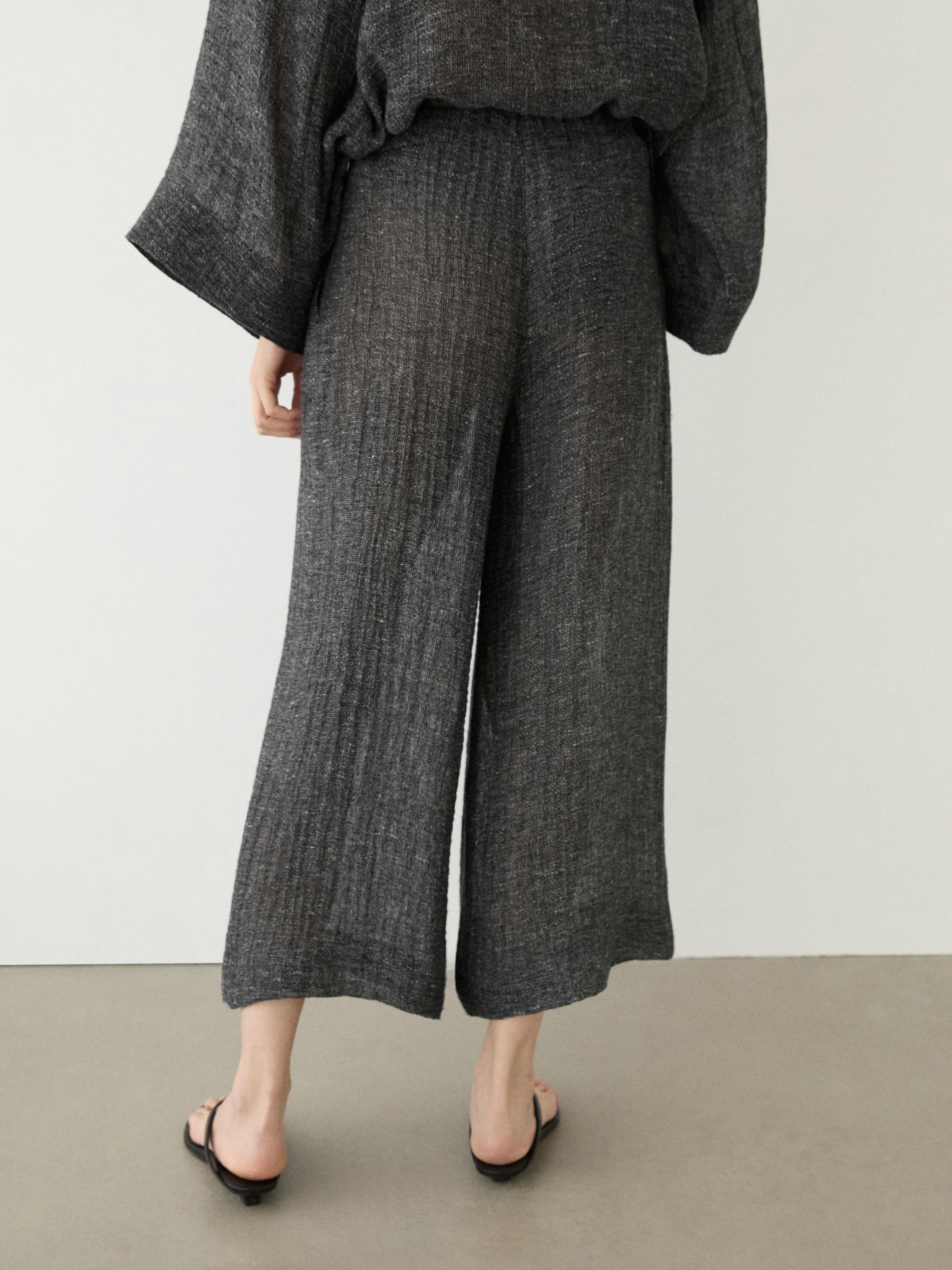 Linen blend melange darted pants — GREY