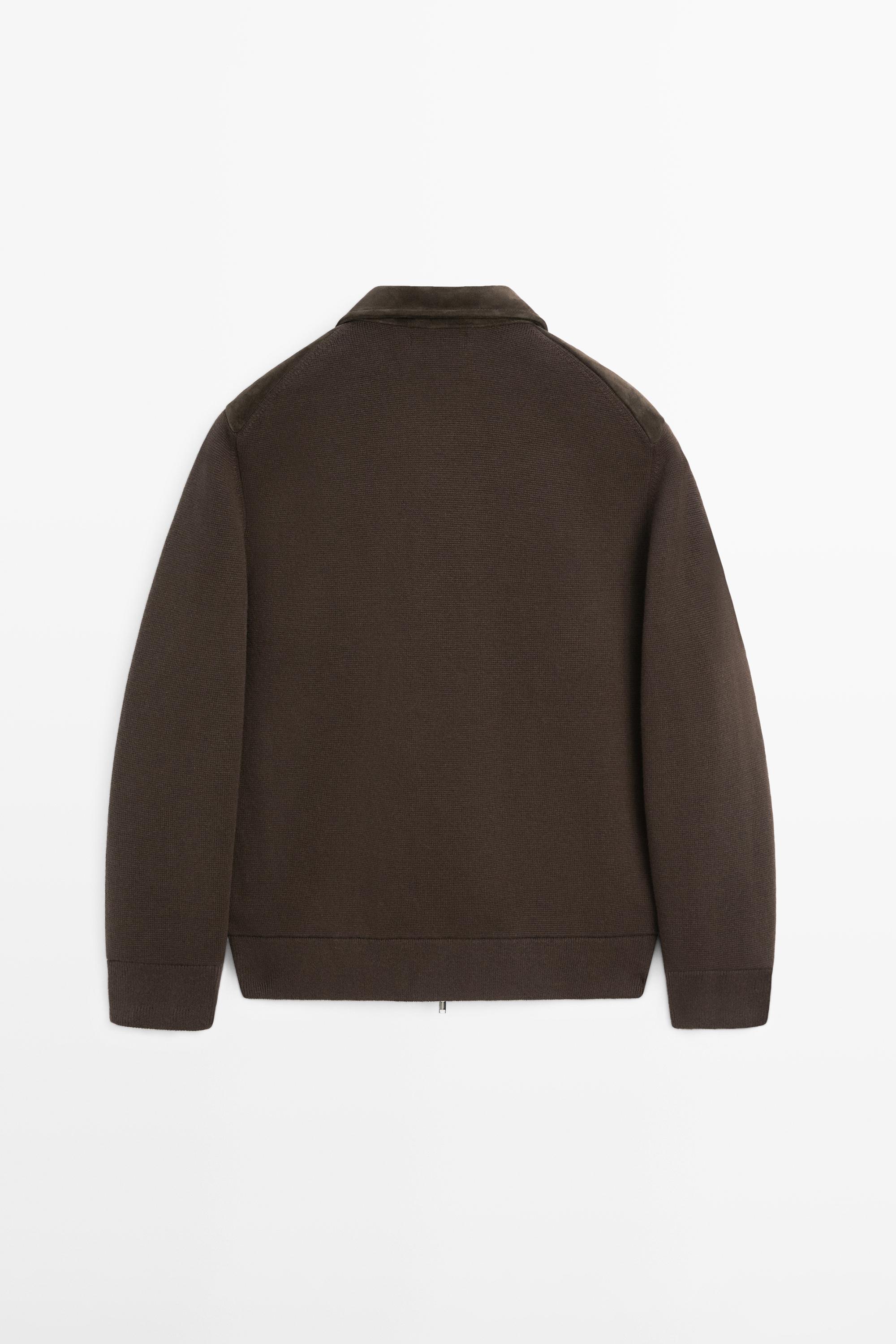Contrast cotton and leather jacket — BROWN