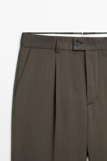 Relaxed fit pants with darts in 100% cool wool — Greyish green 4