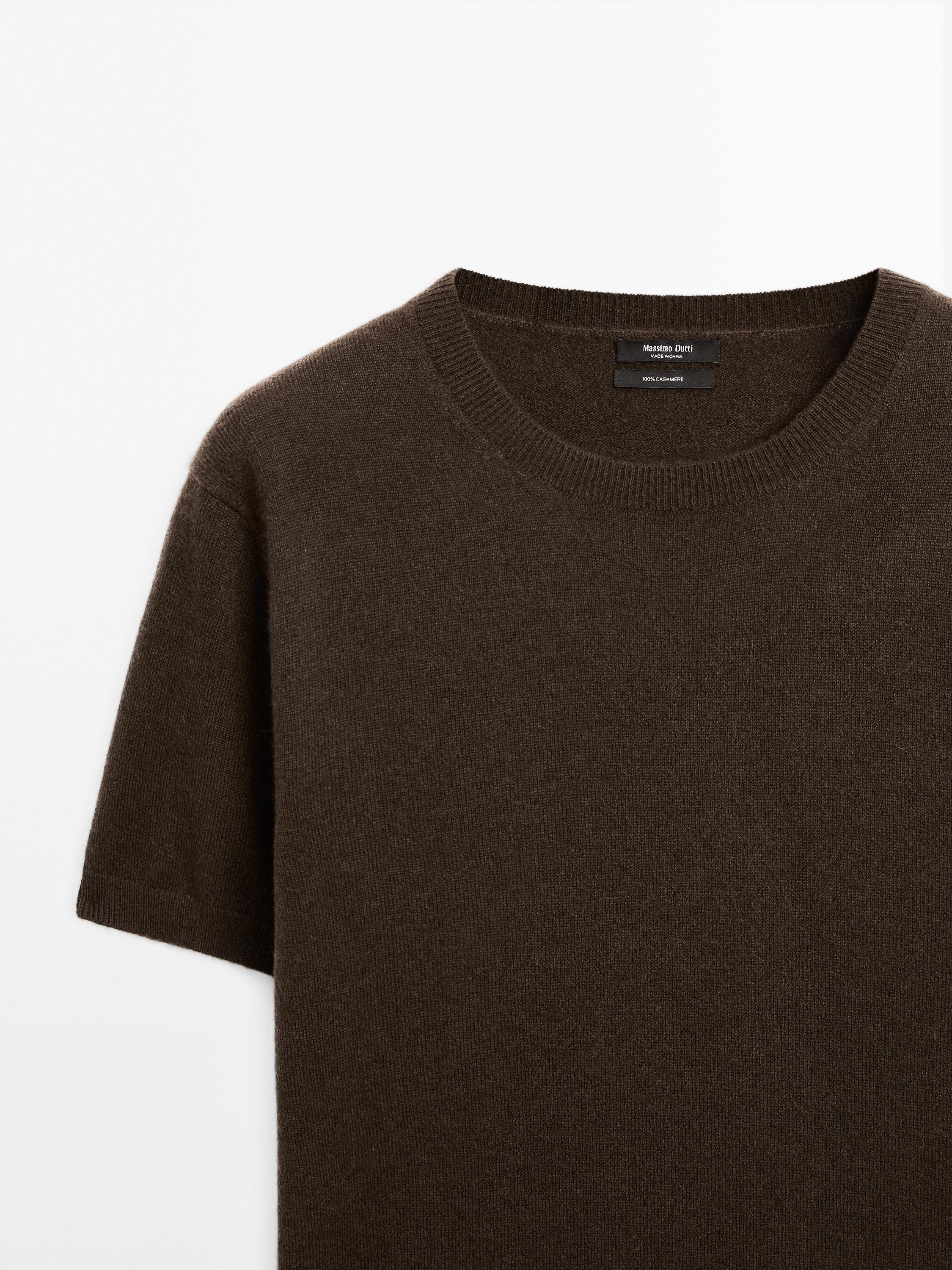 Knit 100% cashmere crew neck sweater — BROWN