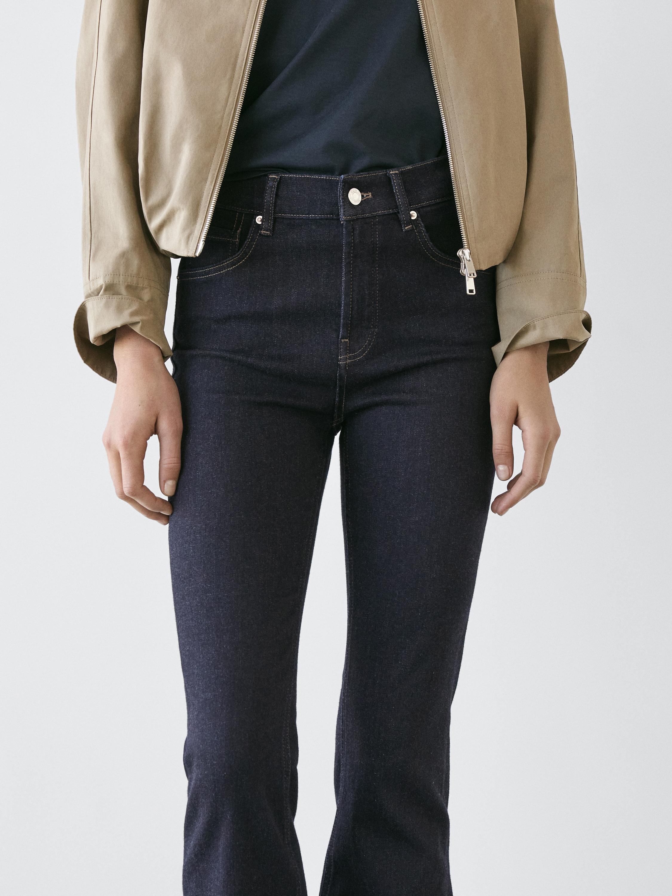 High waist bell bottom skinny jeans — DARK BLUE