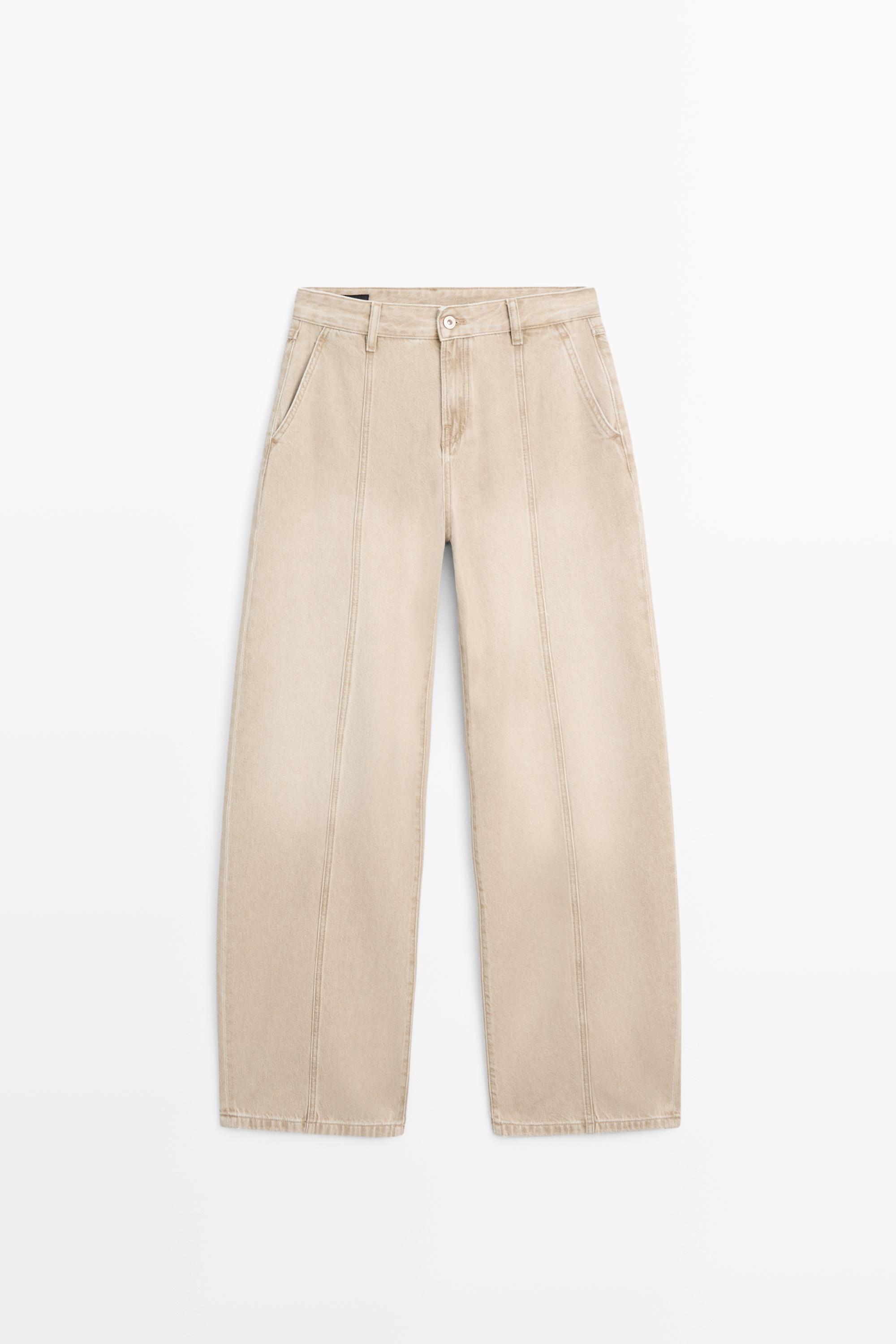 Mid-rise barrel fit jeans — SAND
