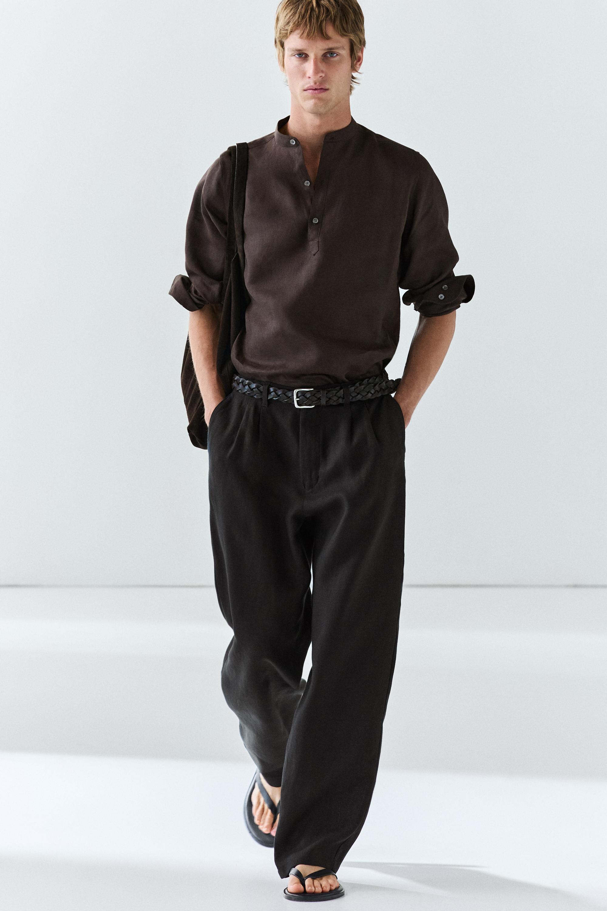 Braided leather belt — BROWN