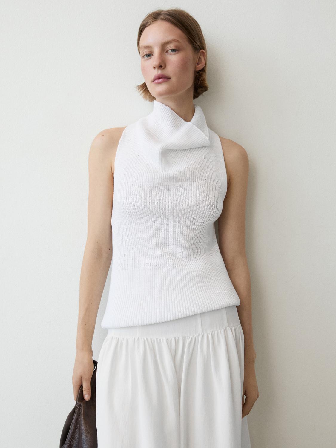 Cotton top with cowl neckline — PURE WHITE