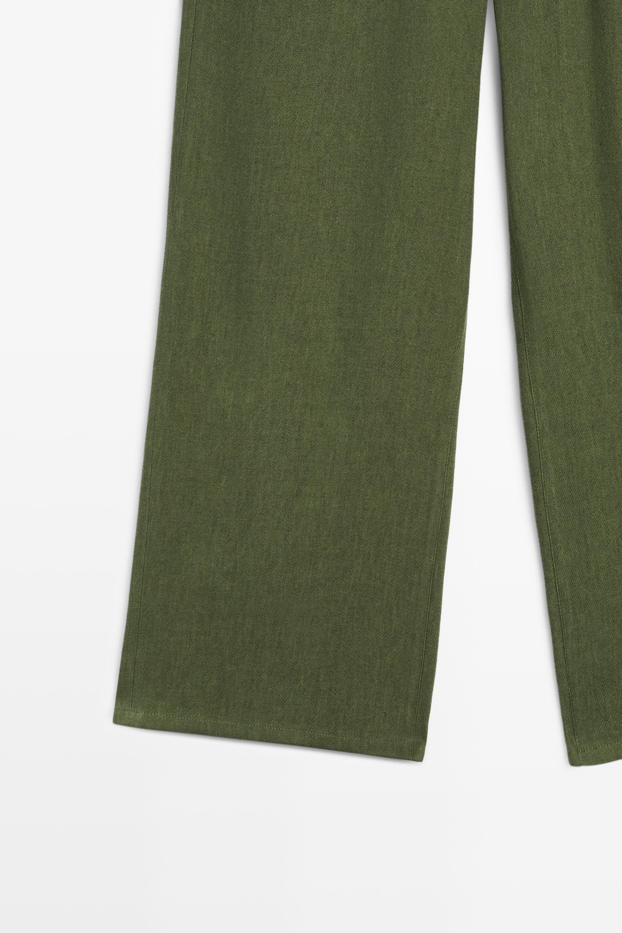 Straight linen blend pants — GREEN