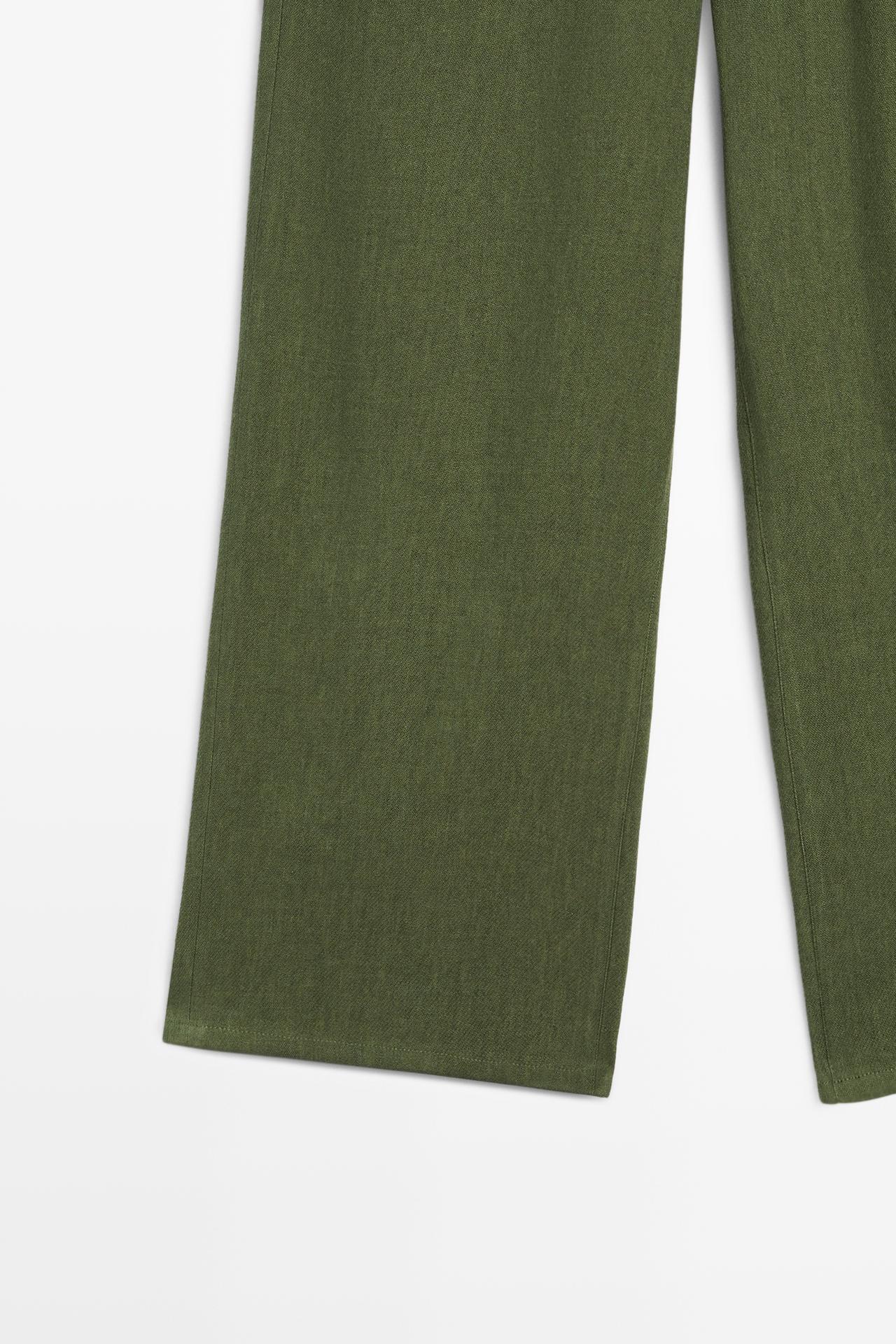 Straight linen blend pants — GREEN
