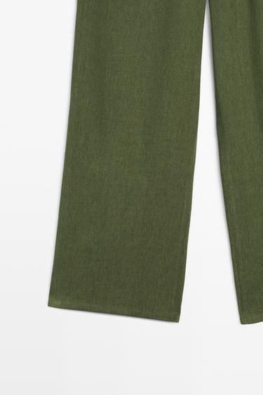 Straight linen blend pants — GREEN 7
