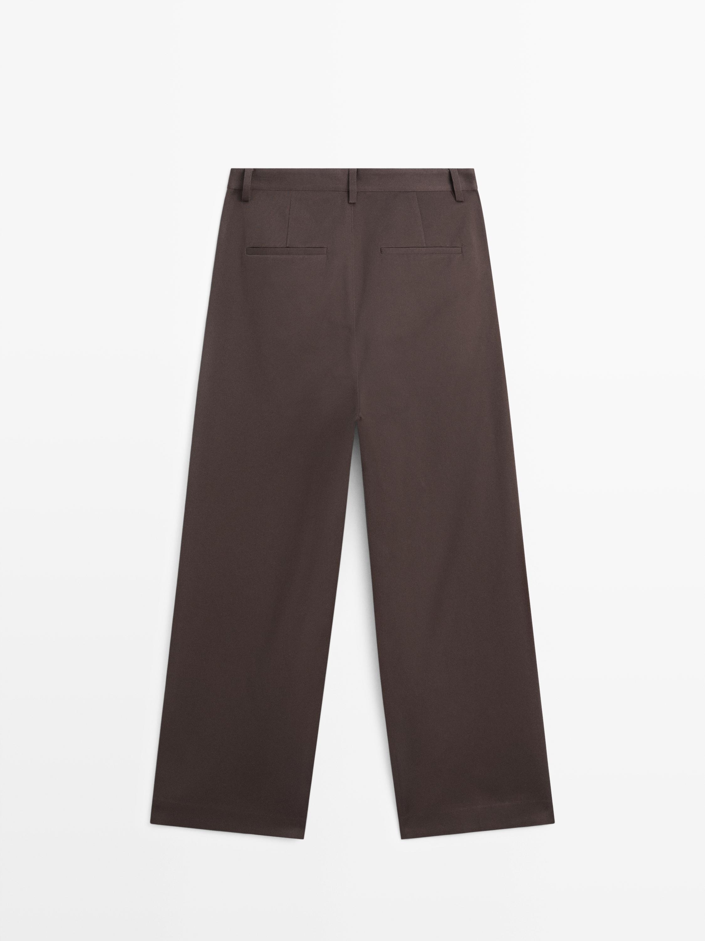 Darted cotton trousers — Chocolate