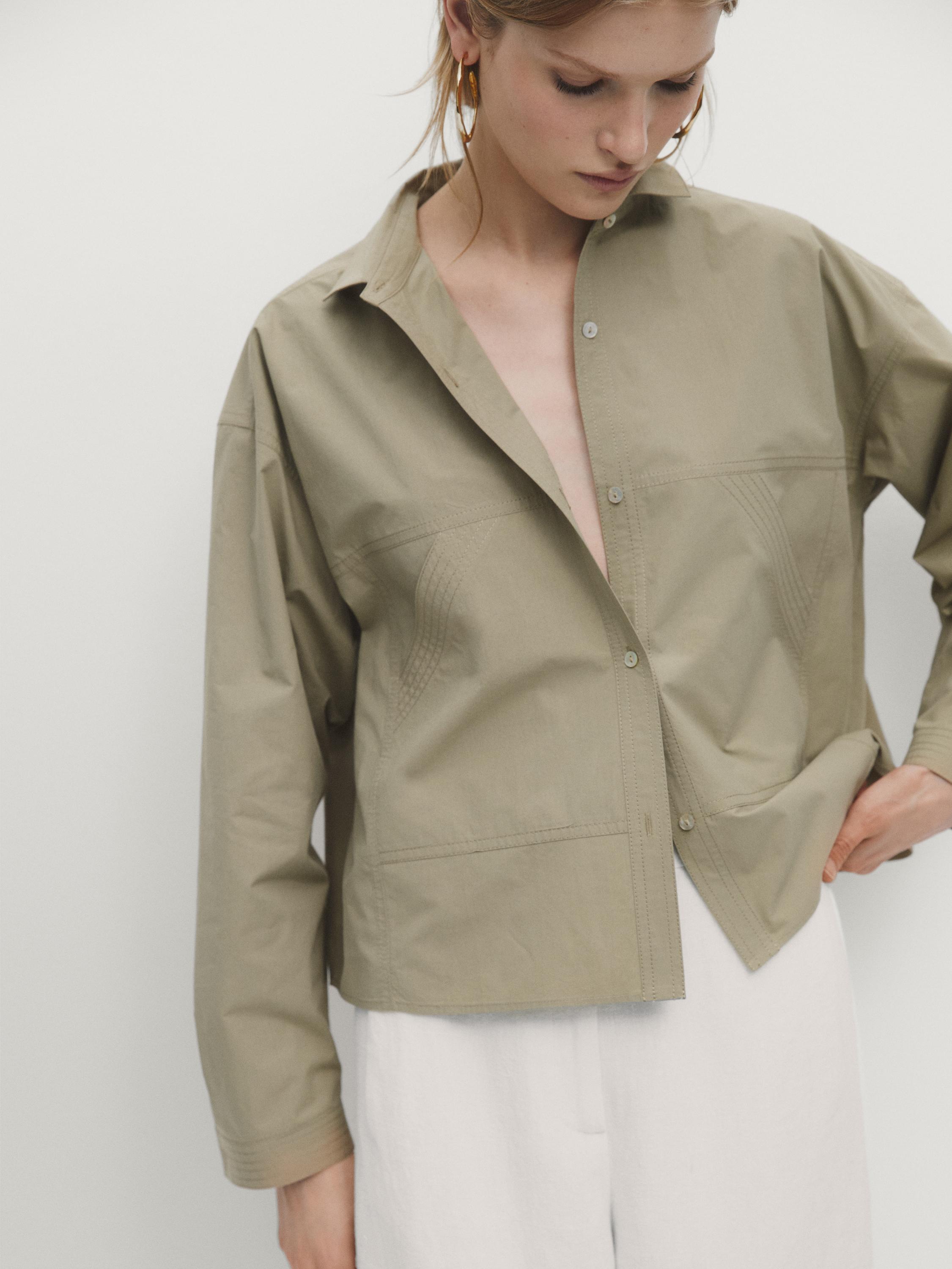 Chemise cropped en popeline avec poches