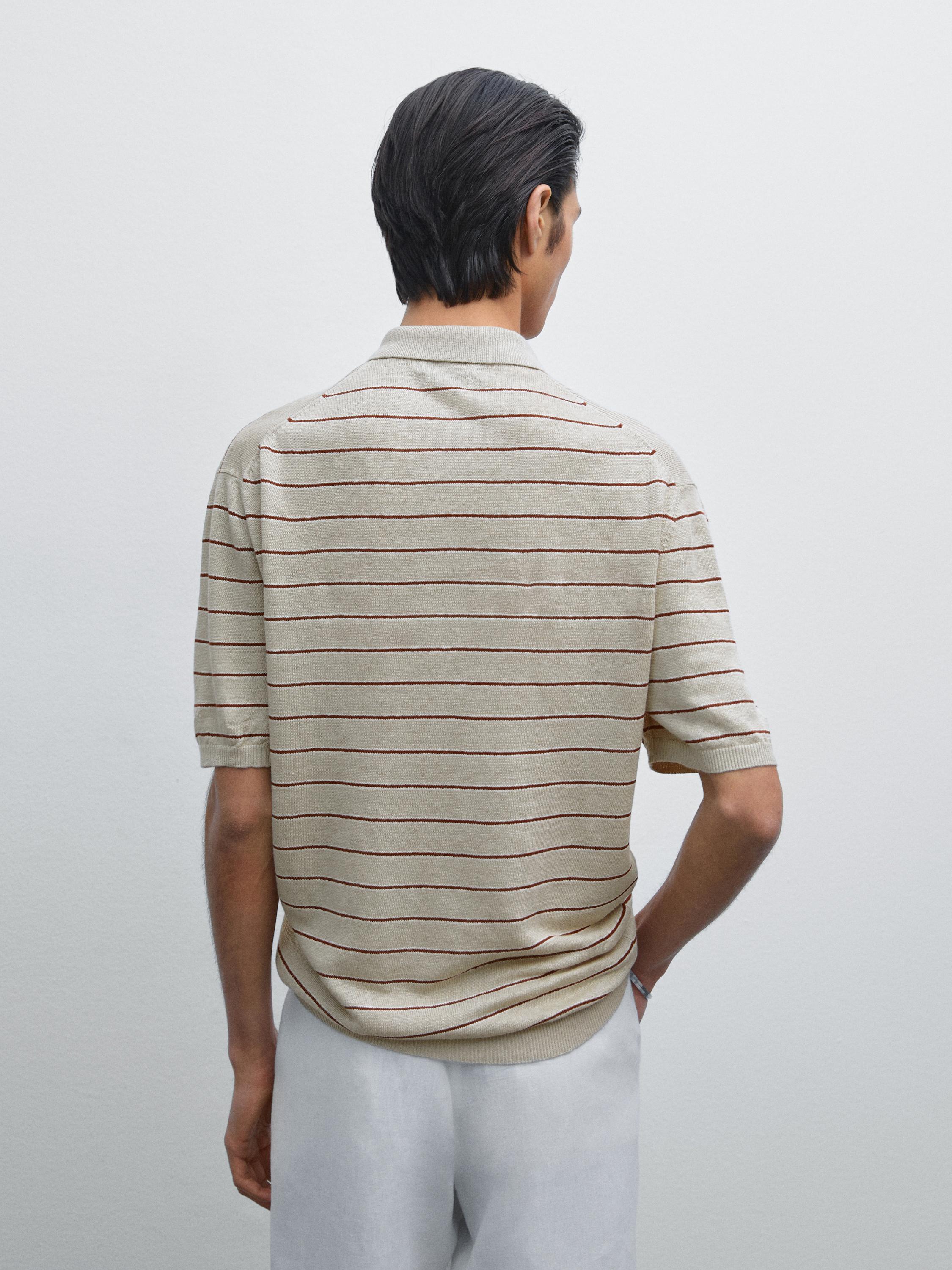 قميص بولو مخطط محاك من الكتان