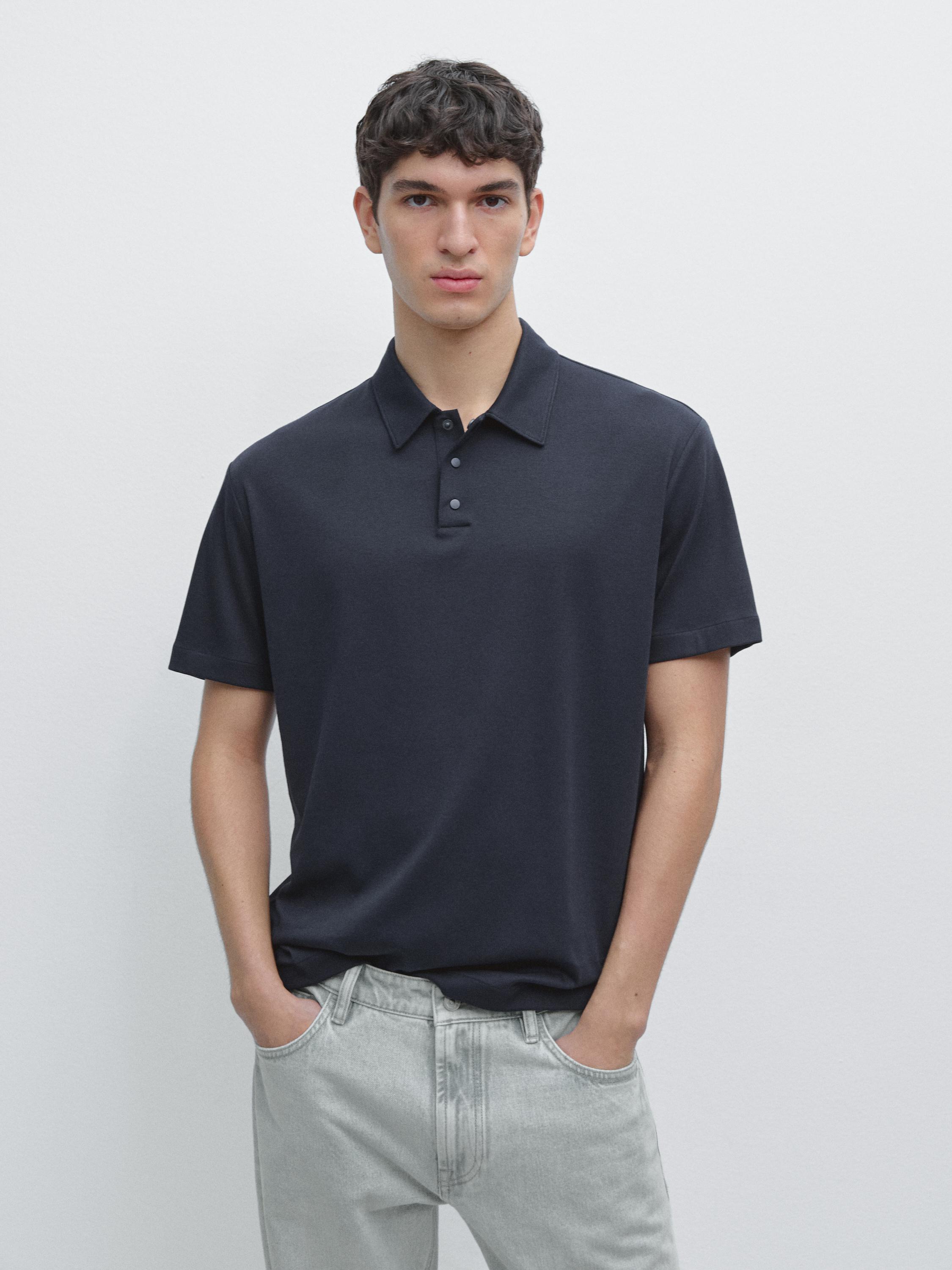 Kaus polo rajut campuran katun lengan pendek