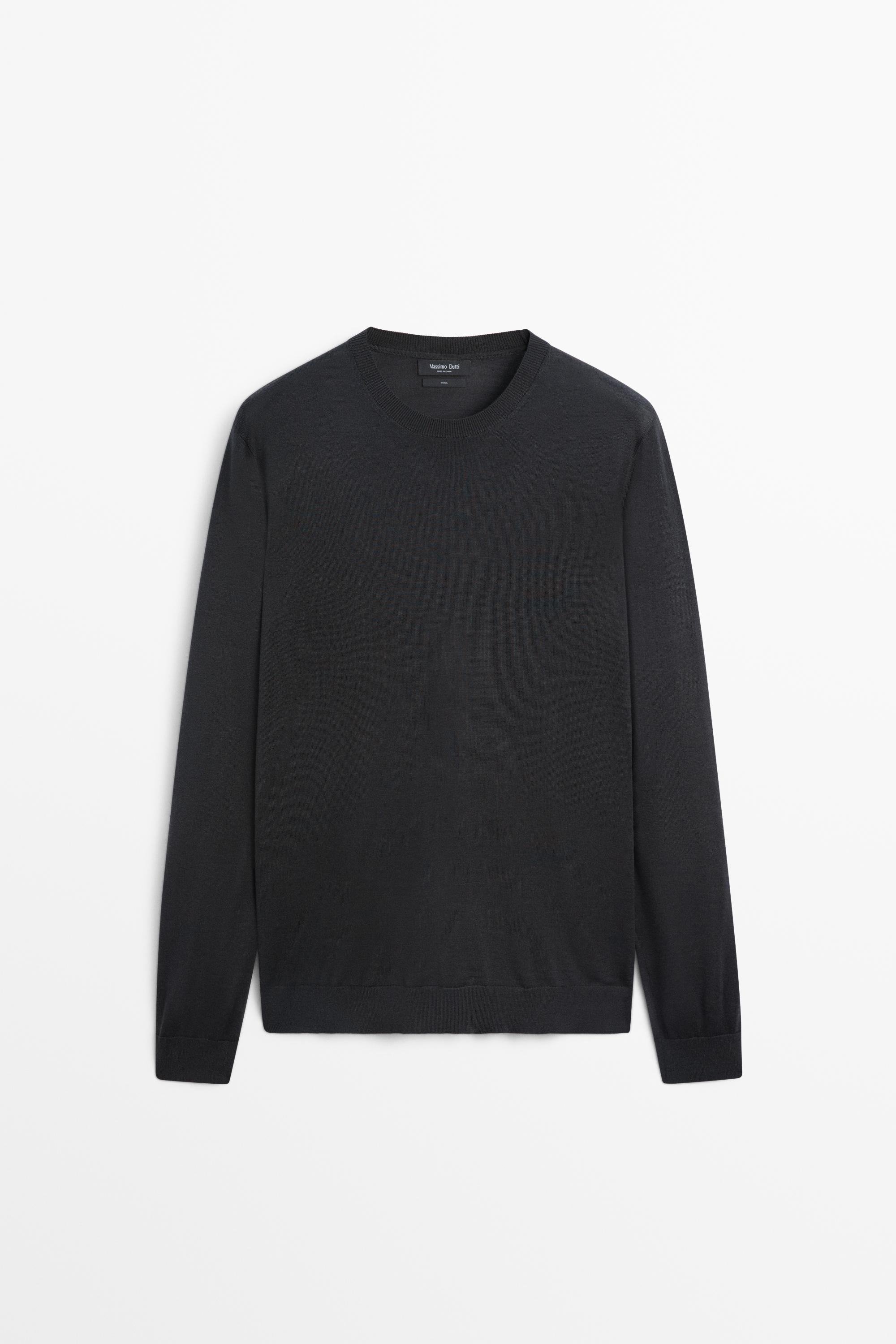 100% merino wool knit round neck sweater — Greyish green