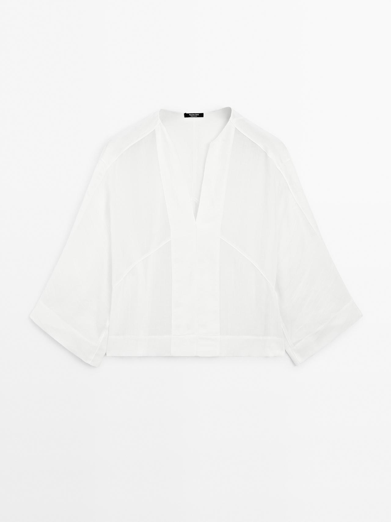 Massimo Dutti - Dame - Bluse I Hørblanding Med Blødt Fald Og Sømdetaljer - Råhvid - Xs